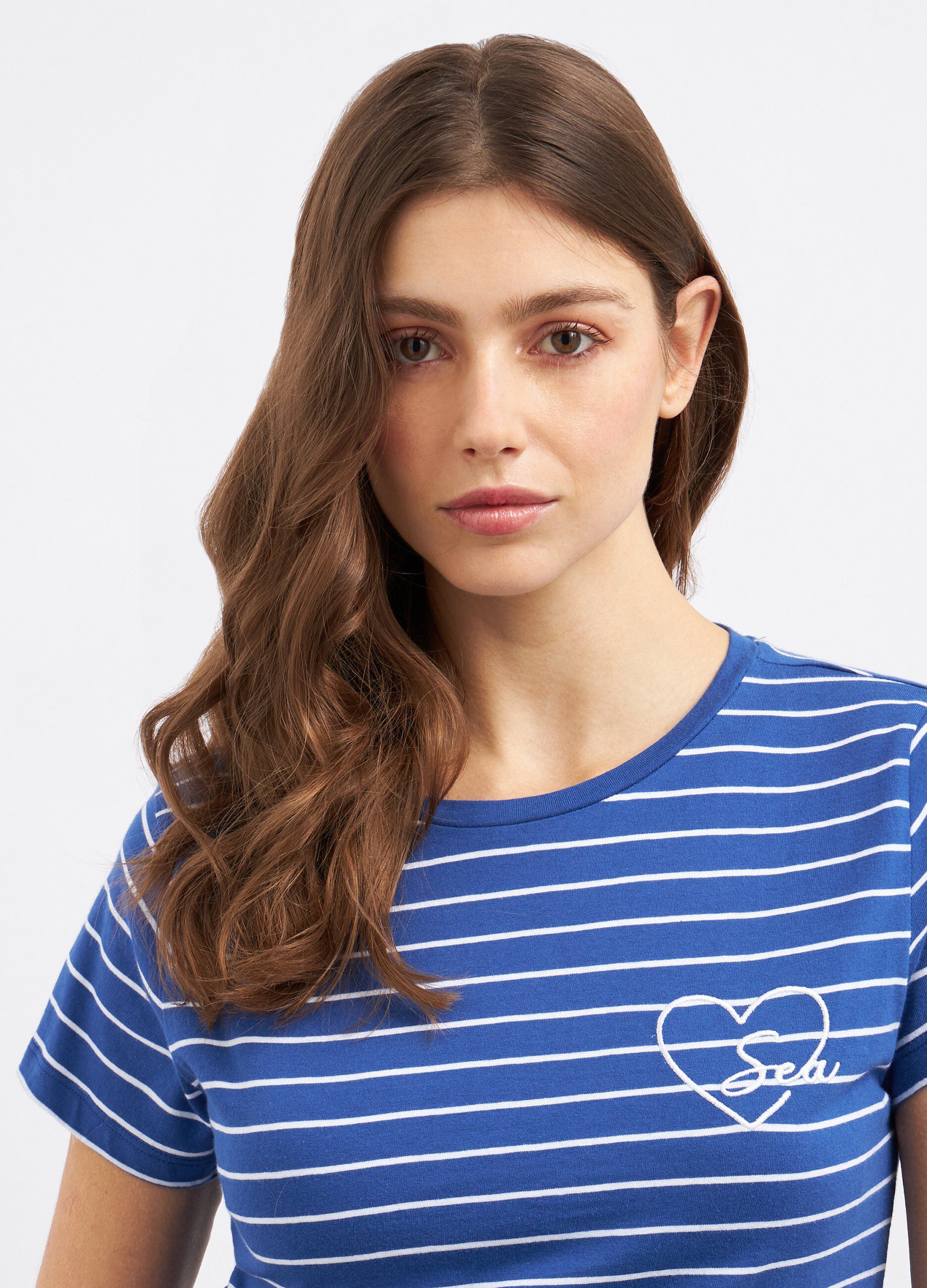 T-shirt rigata in puro cotone donna_2