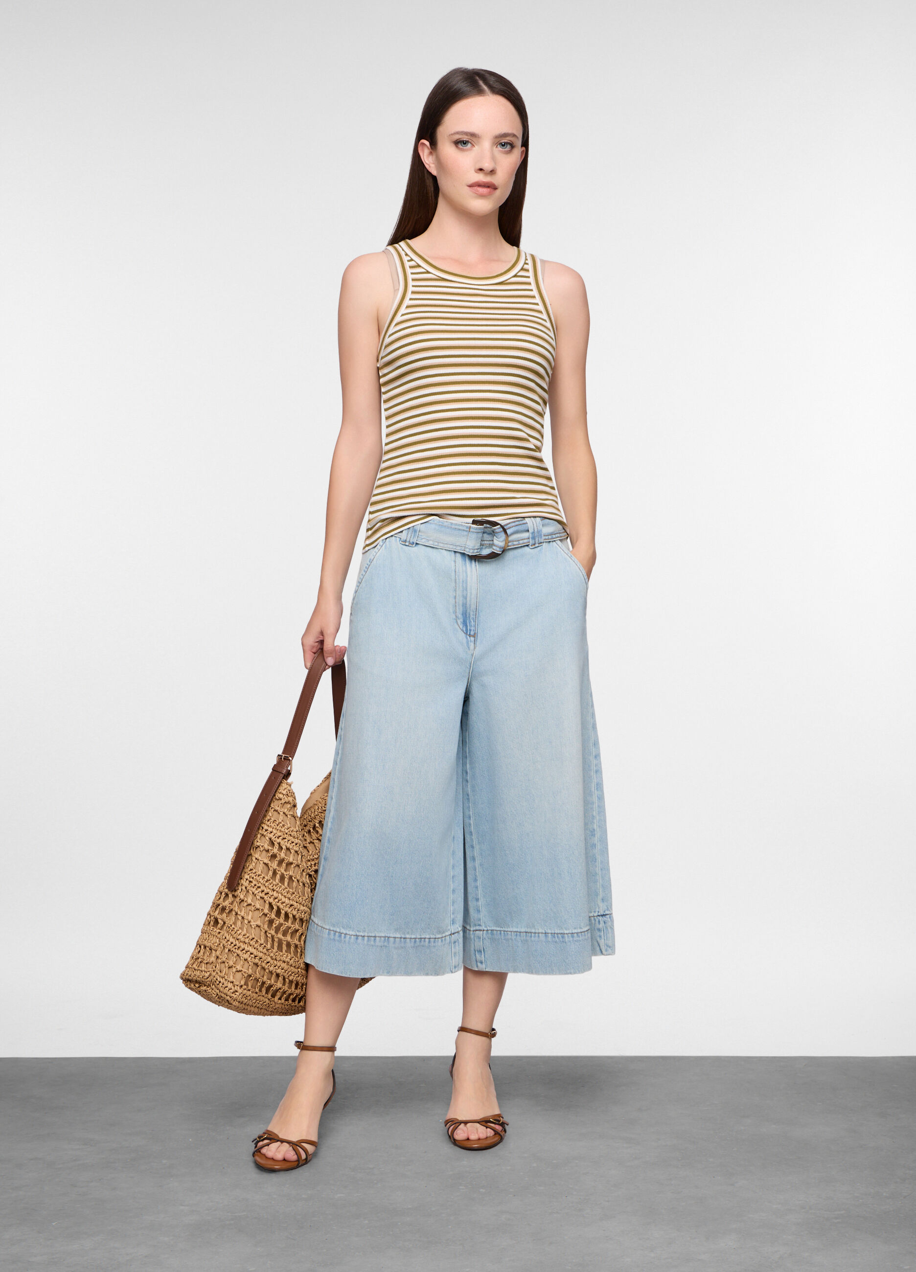 Pantaloni Fit Baggy in denim misto cotone donna