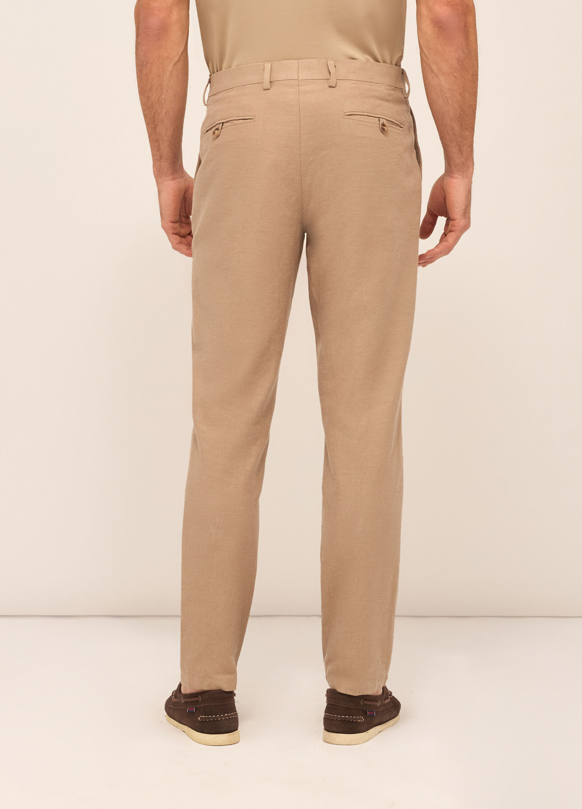 Pantaloni classici in twill di cotone e lino uomo_1
