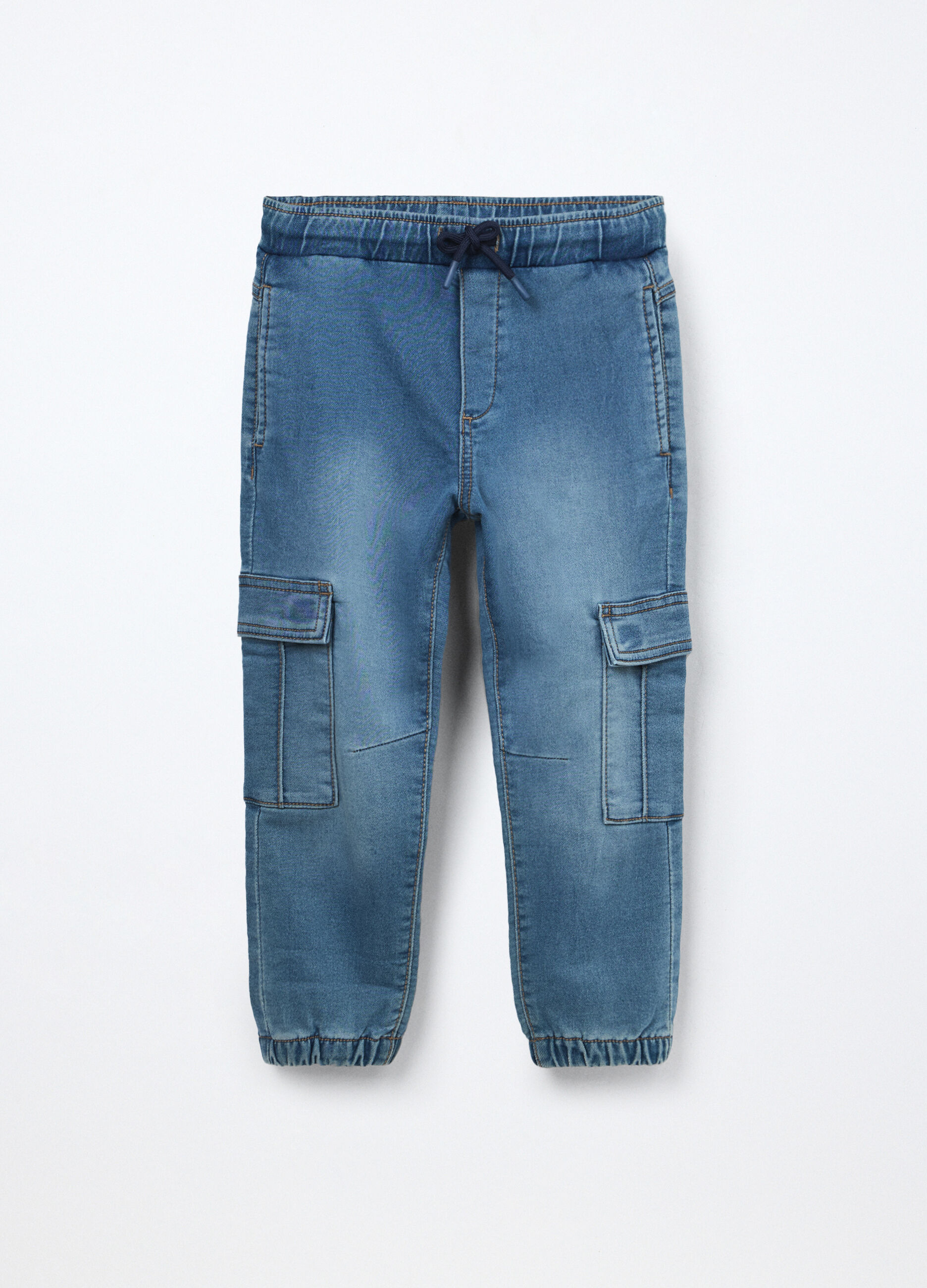 Jeans cargo pullo on in denim mercerizzato bambino_0