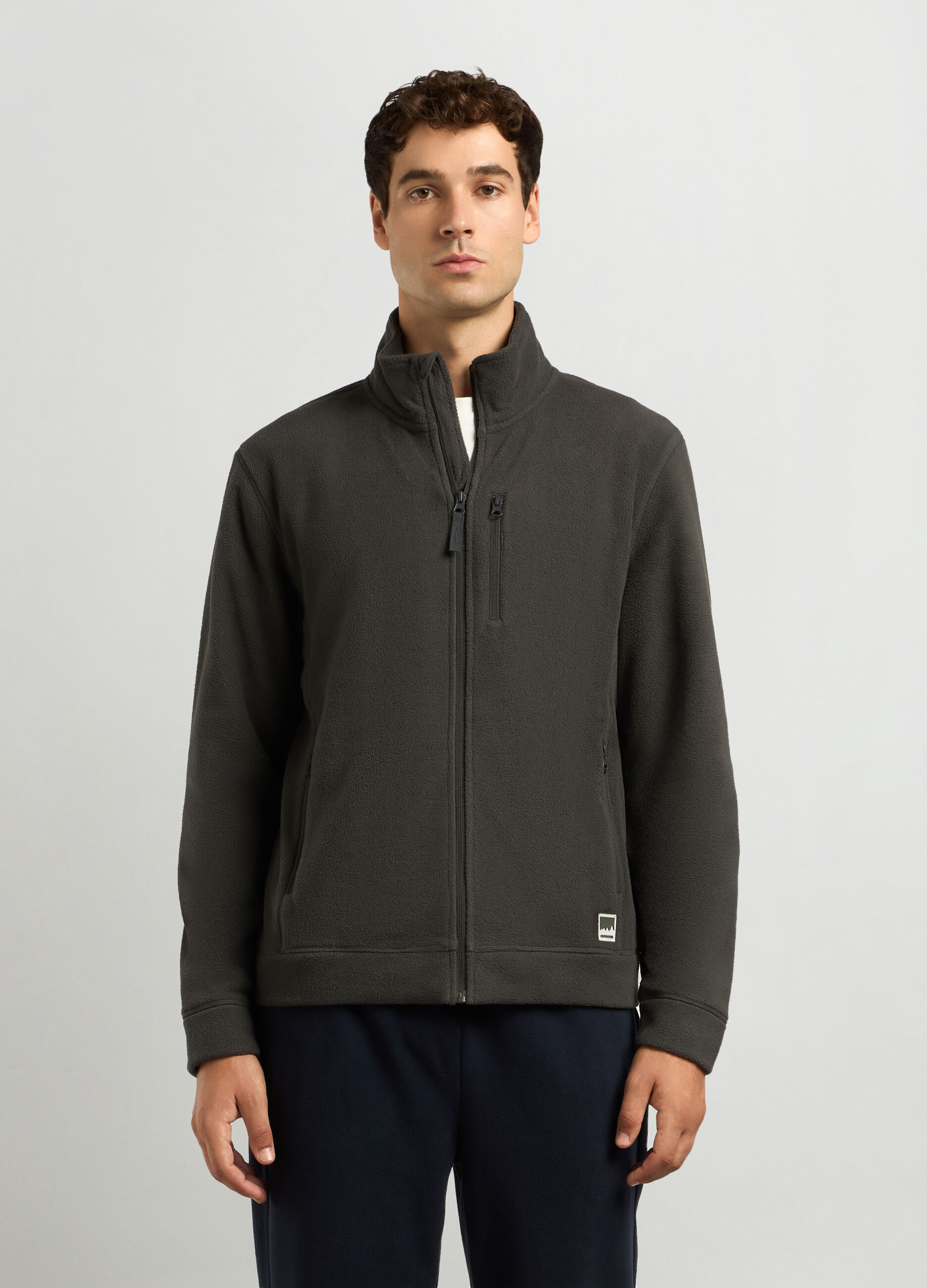 Felpa in pile a collo alto full zip uomo_0