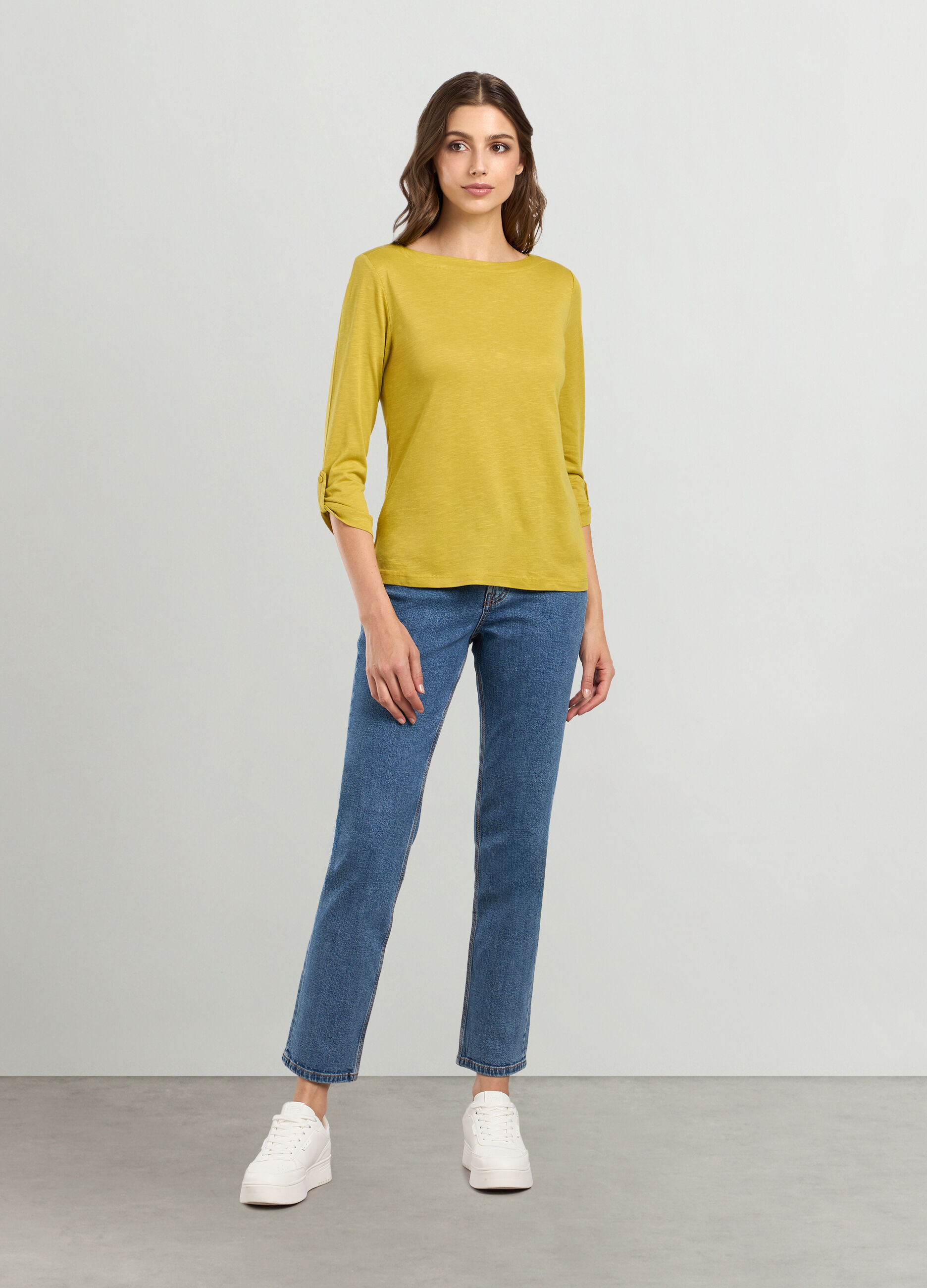 Pantaloni in denim in cotone stretch donna_0