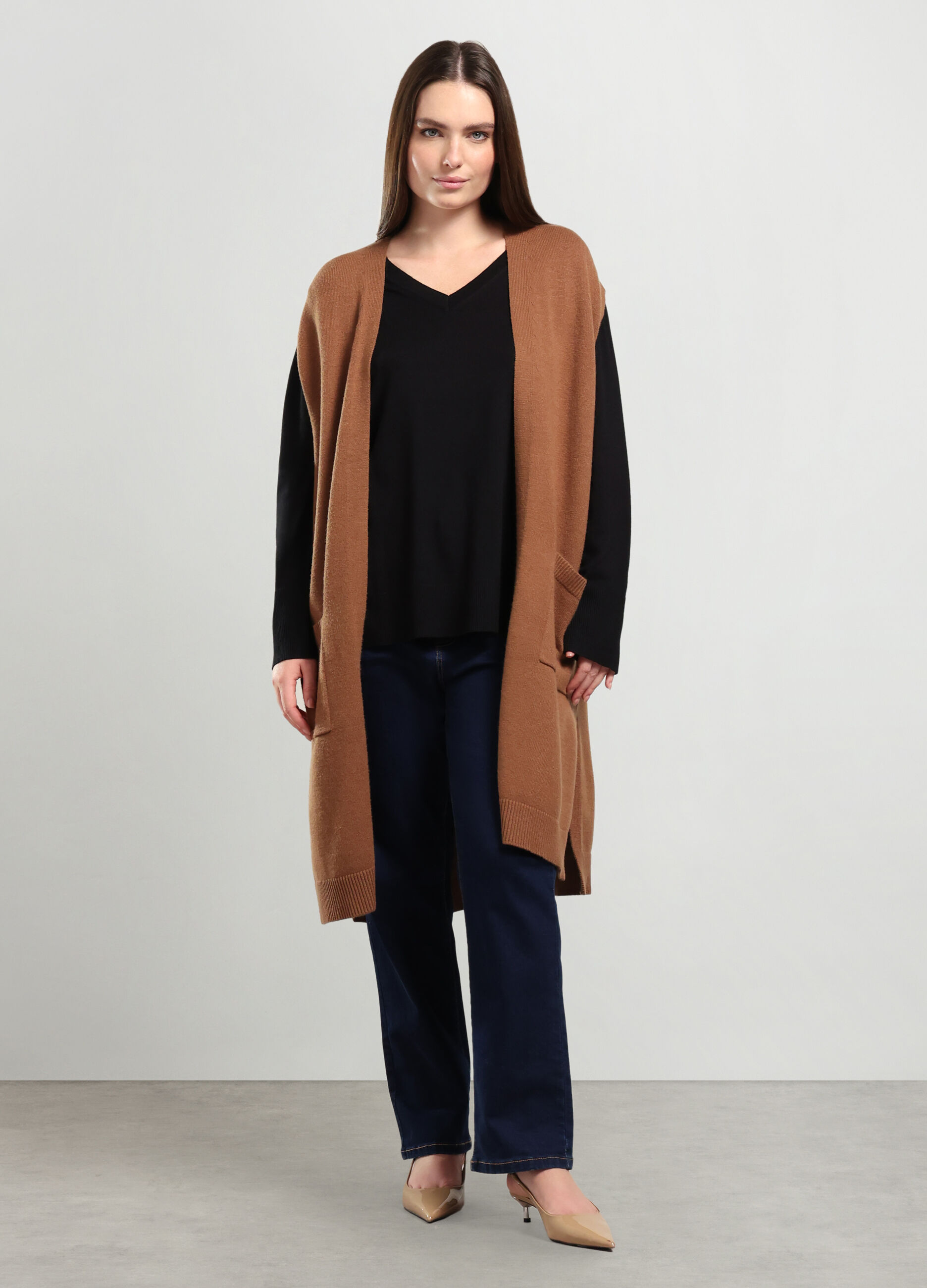 Cardigan tricot smanicato in misto viscosa donna curvy_0
