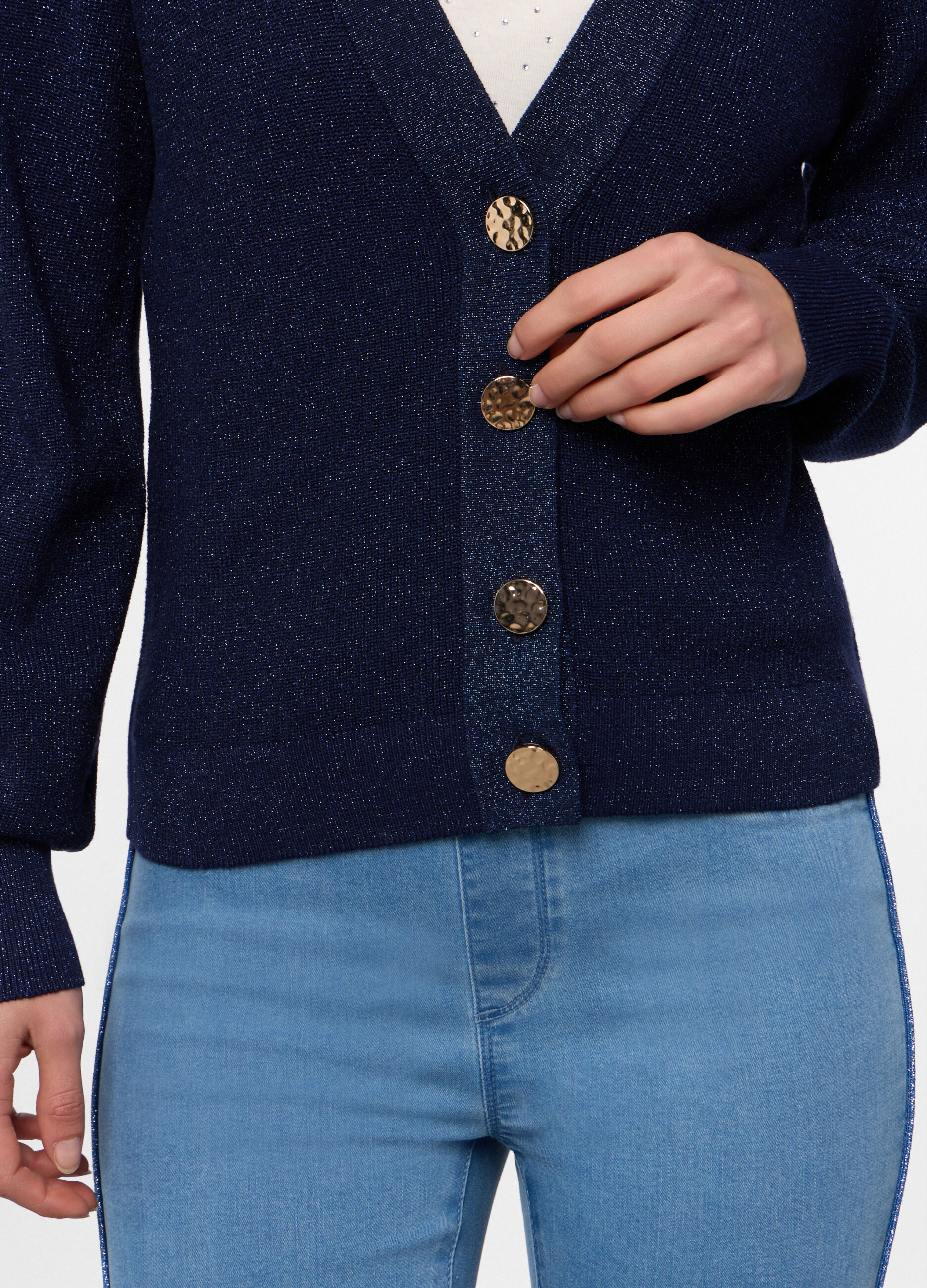 Cardigan con scollo a V operato donna_2