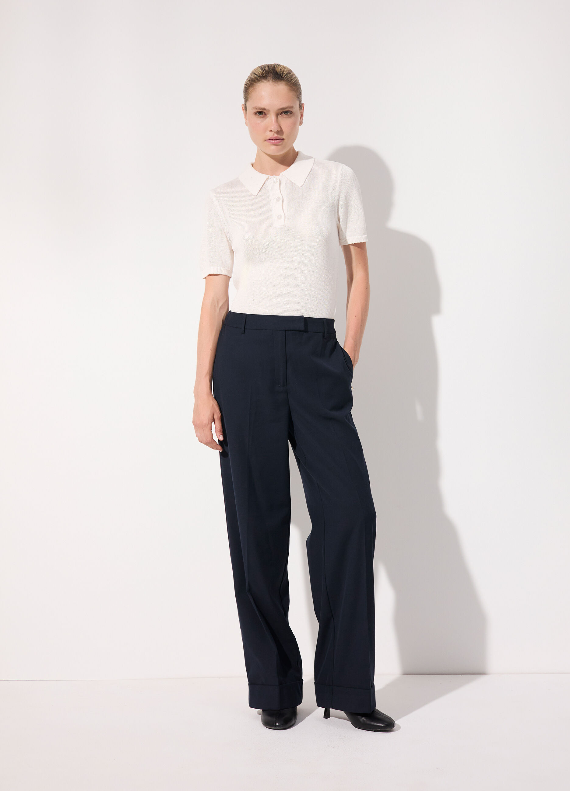 Polo in tricot a maniche corte con paillettes donna_0