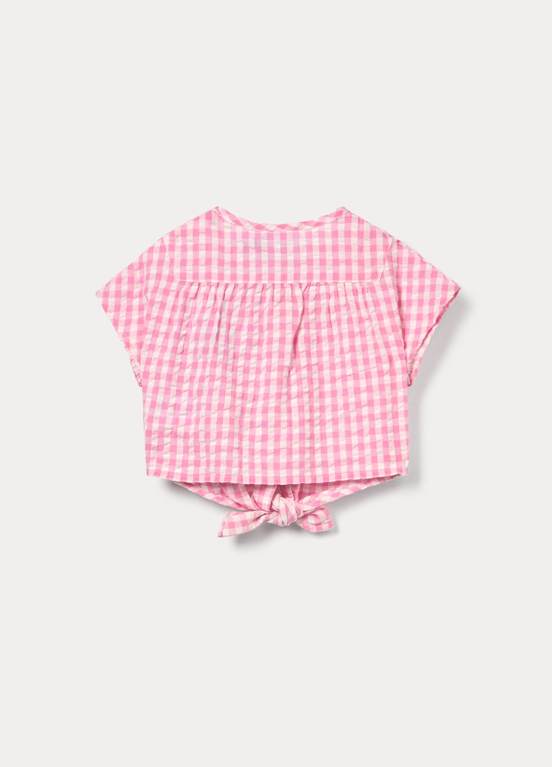 Camicia cropped in puro cotone seersucker bimba_1