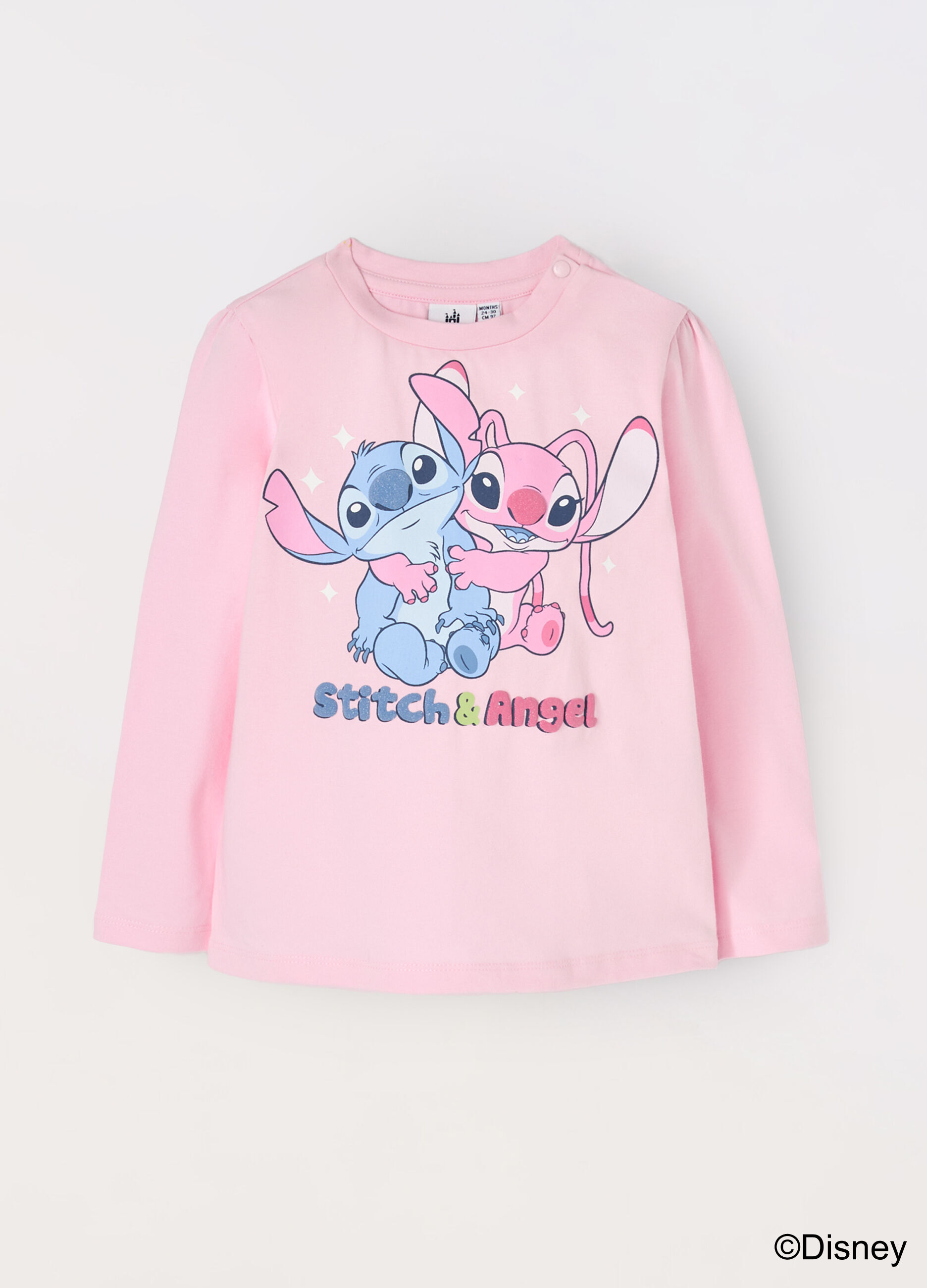 T-shirt Stitch & Angel in cotone stretch neonata_0