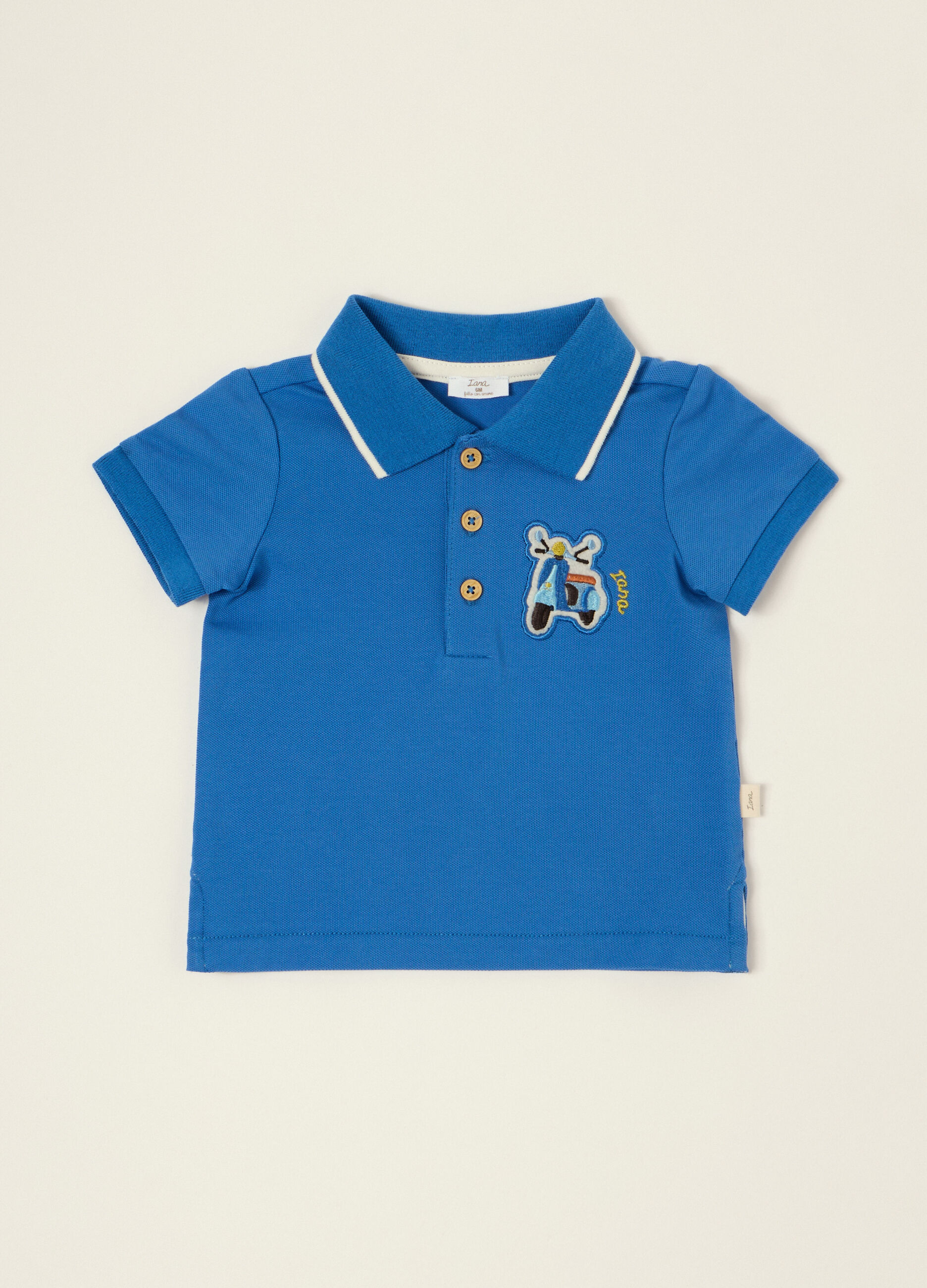Polo blu in cotone elasticizzato a maniche corte_0