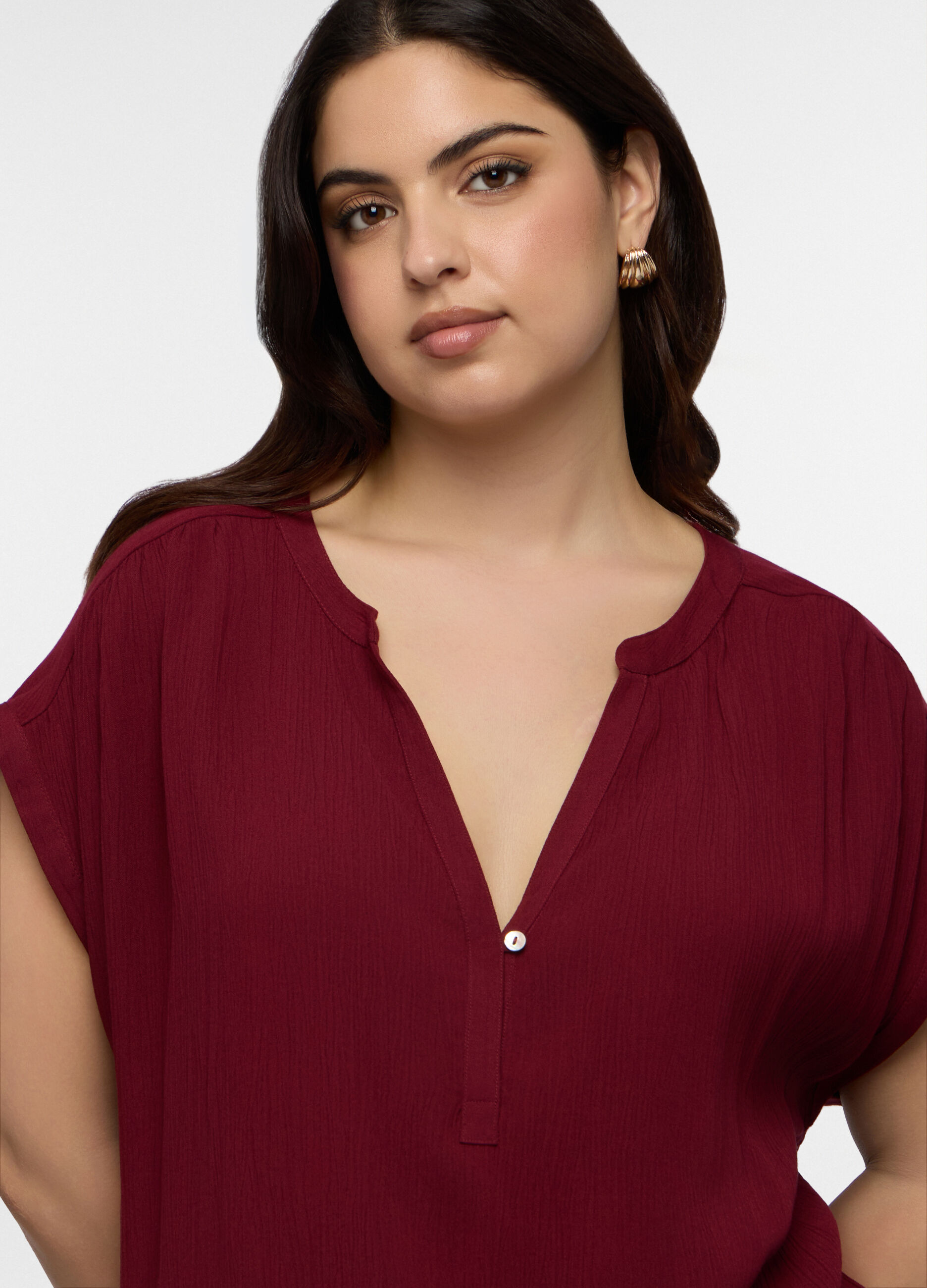 Blusa Fit Regular con scollo a V in pura viscosa donna curvy_2