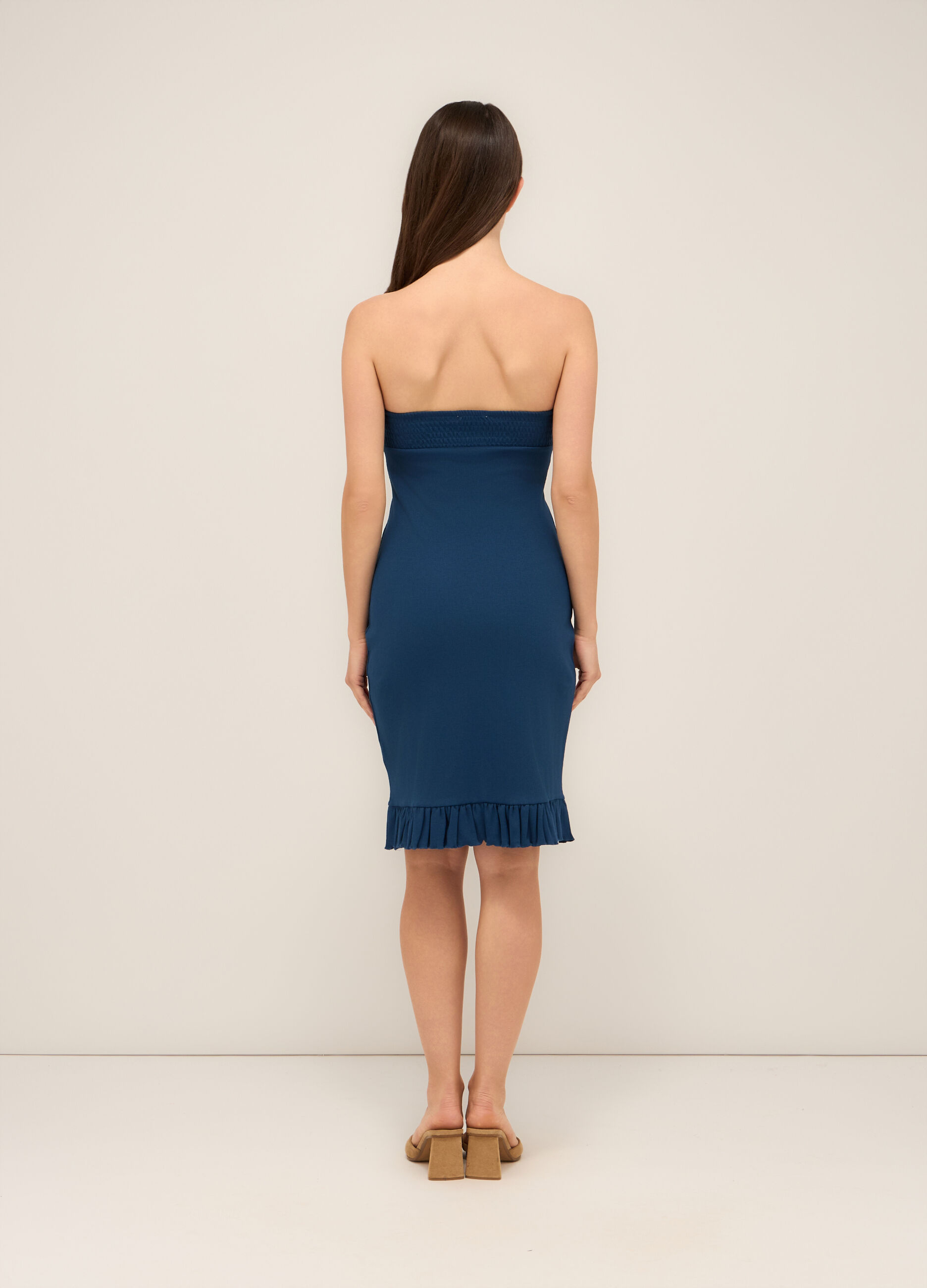 Abito corto in costina di cotone stretch donna_1