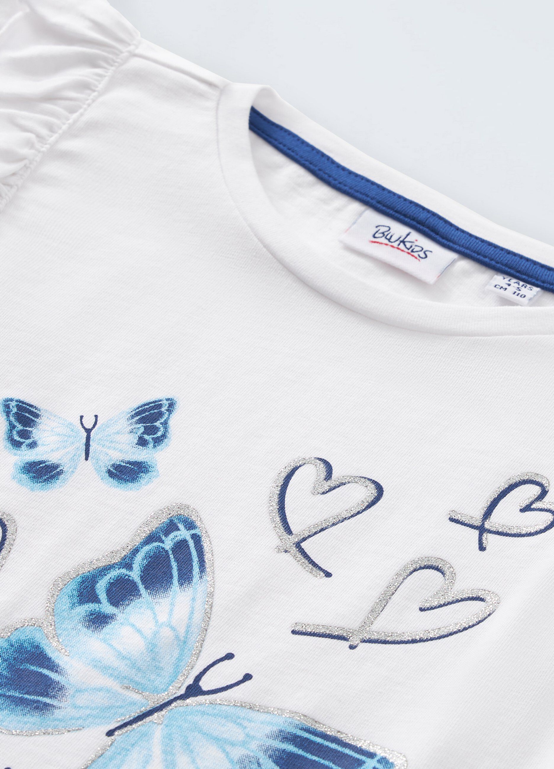 T-shirt in puro cotone con rouches bambina_1