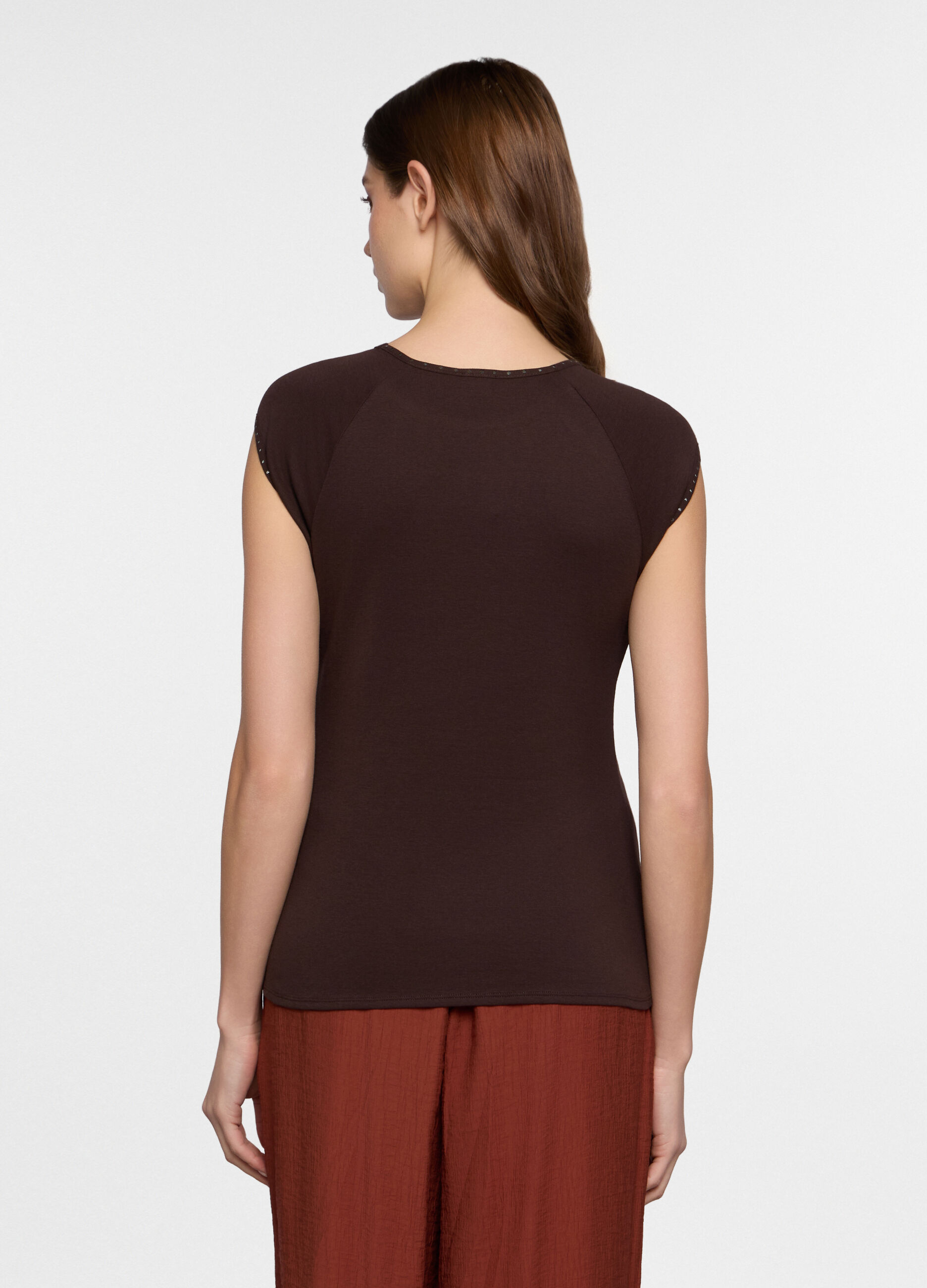 T-shirt girocollo in costina donna_1