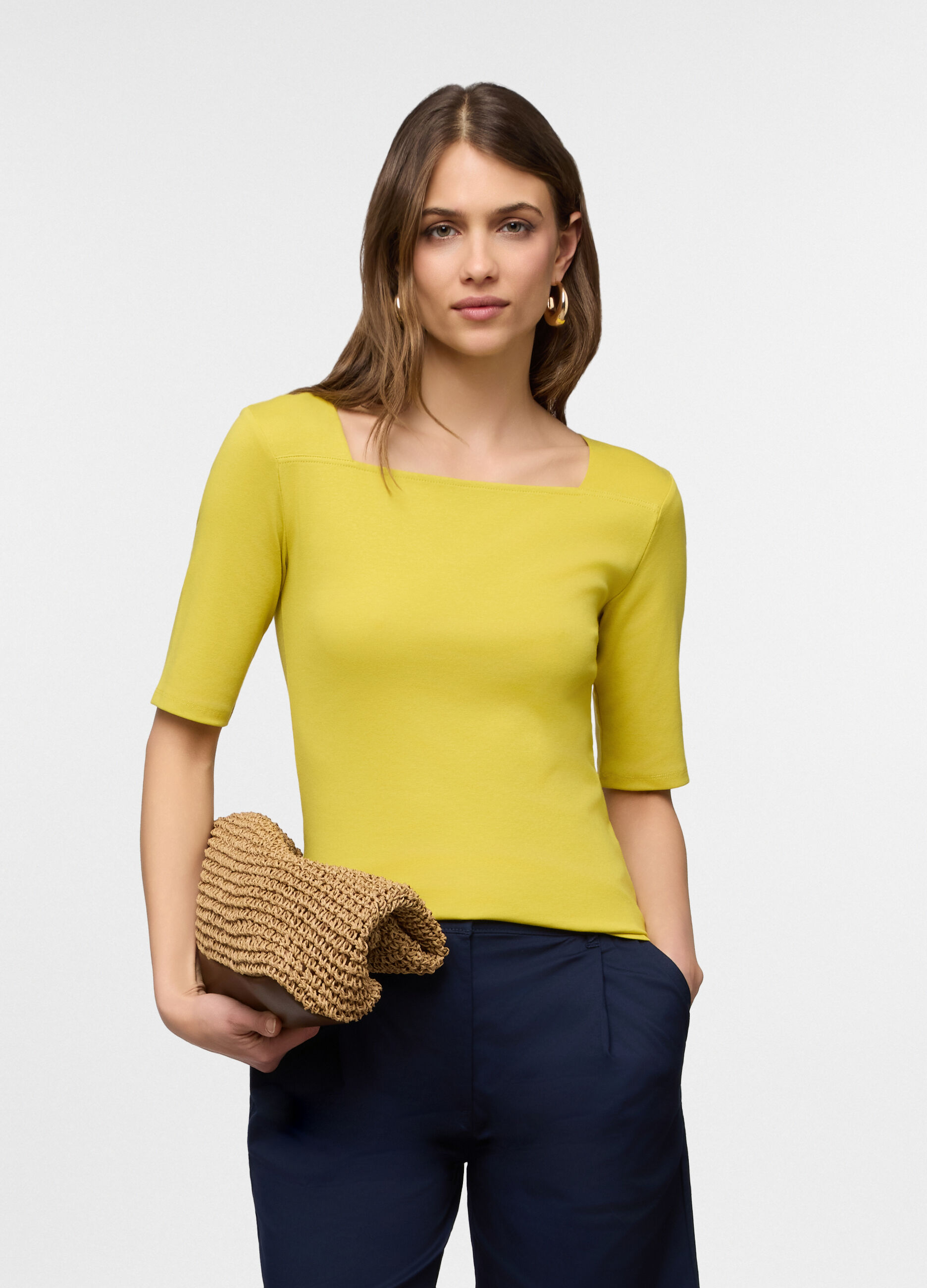 T-shirt con scollo squadrato stretch donna_0