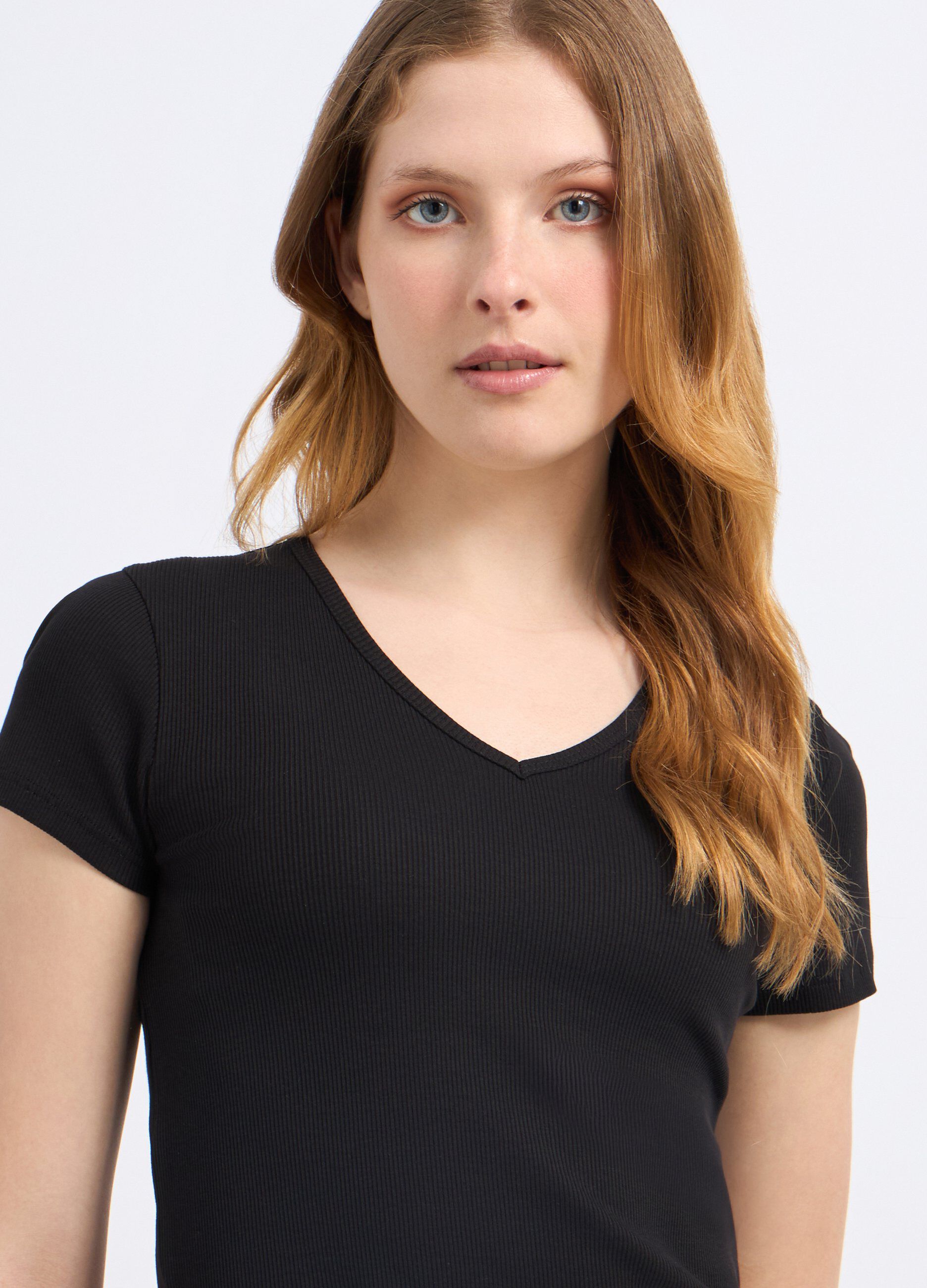 T-shirt in costina di puro cotone donna_2