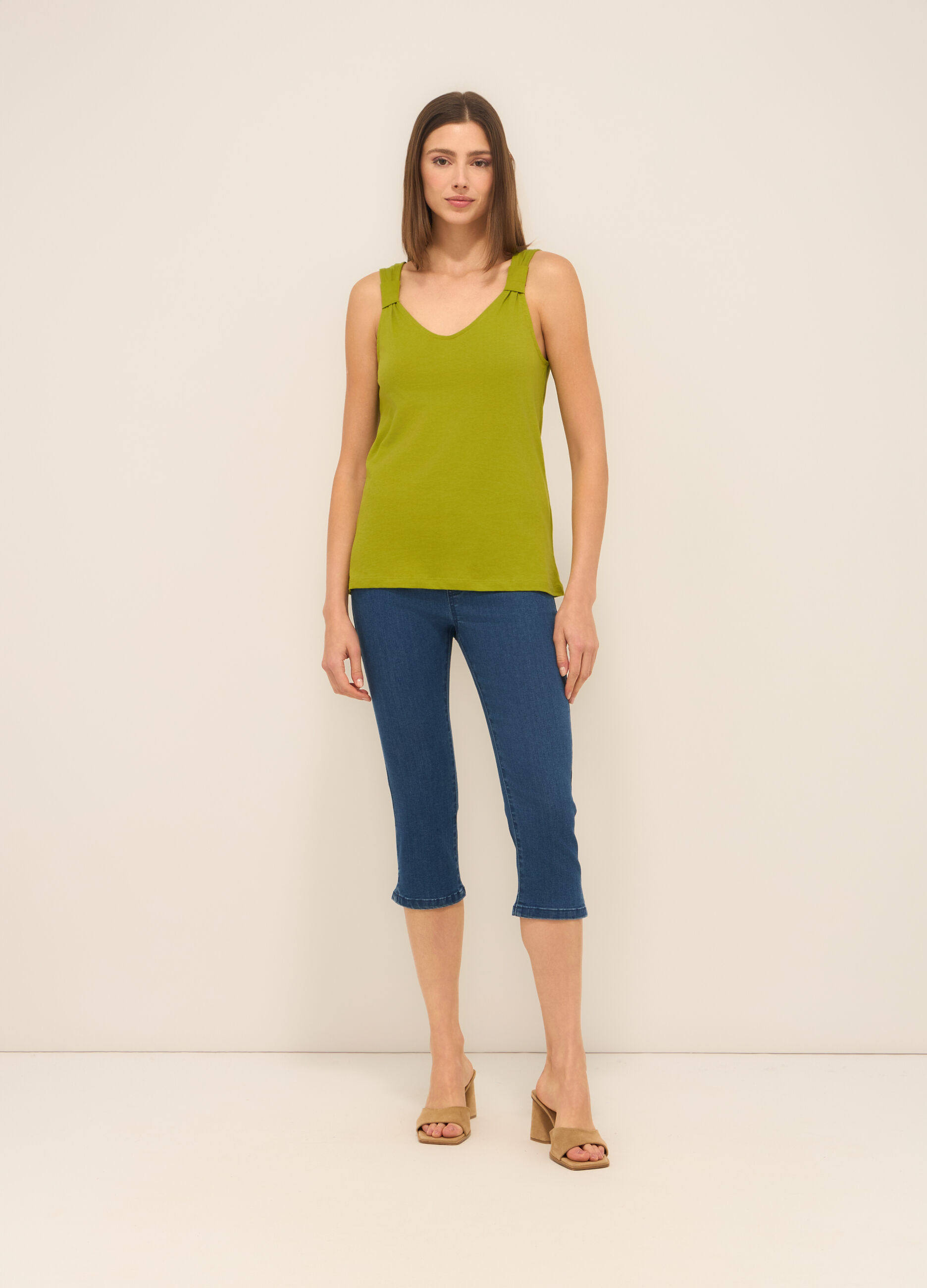Jeggings capri in denim di misto cotone stretch donna