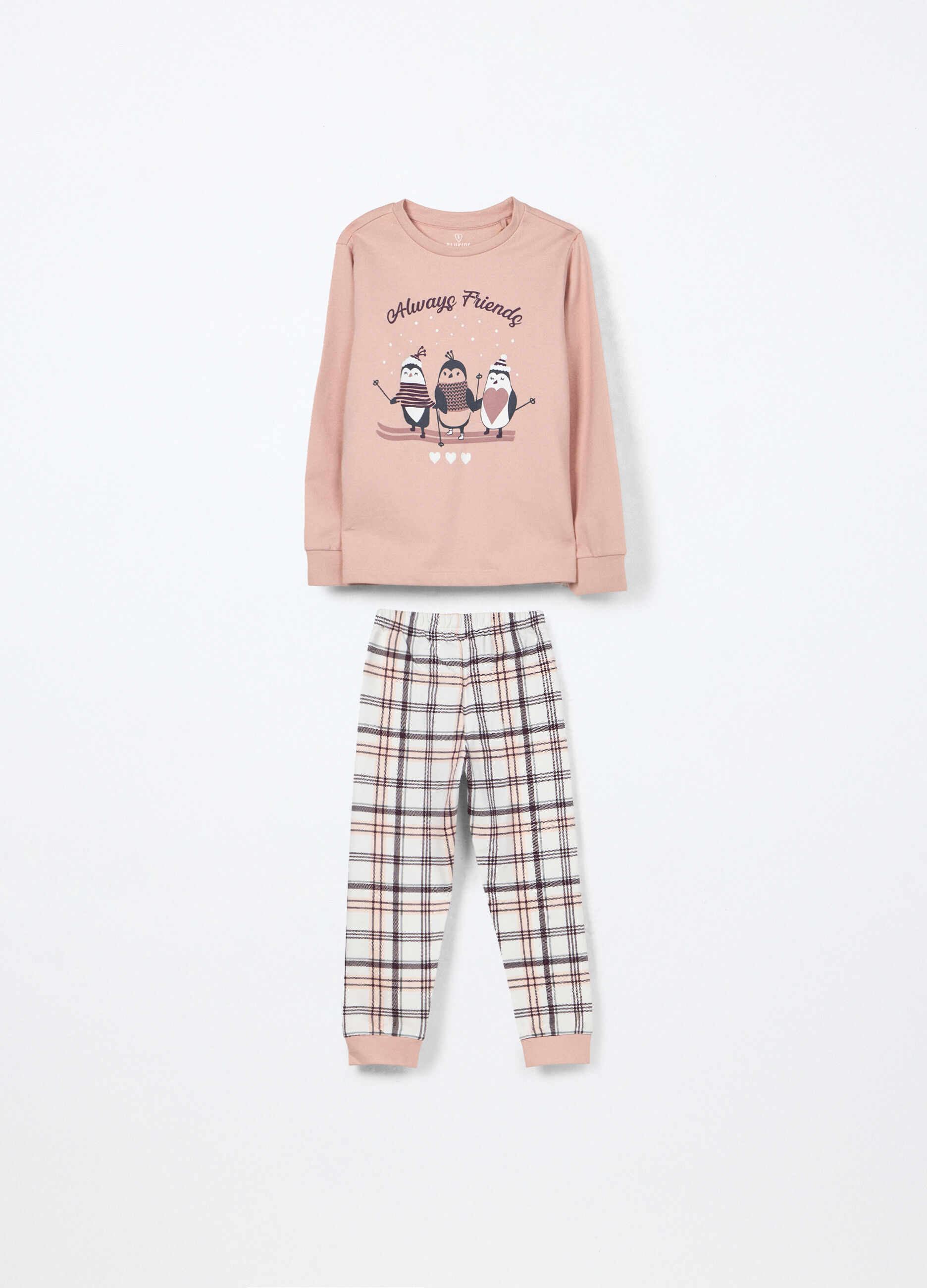 Set pigiama lungo in puro cotone fleece bambina_0