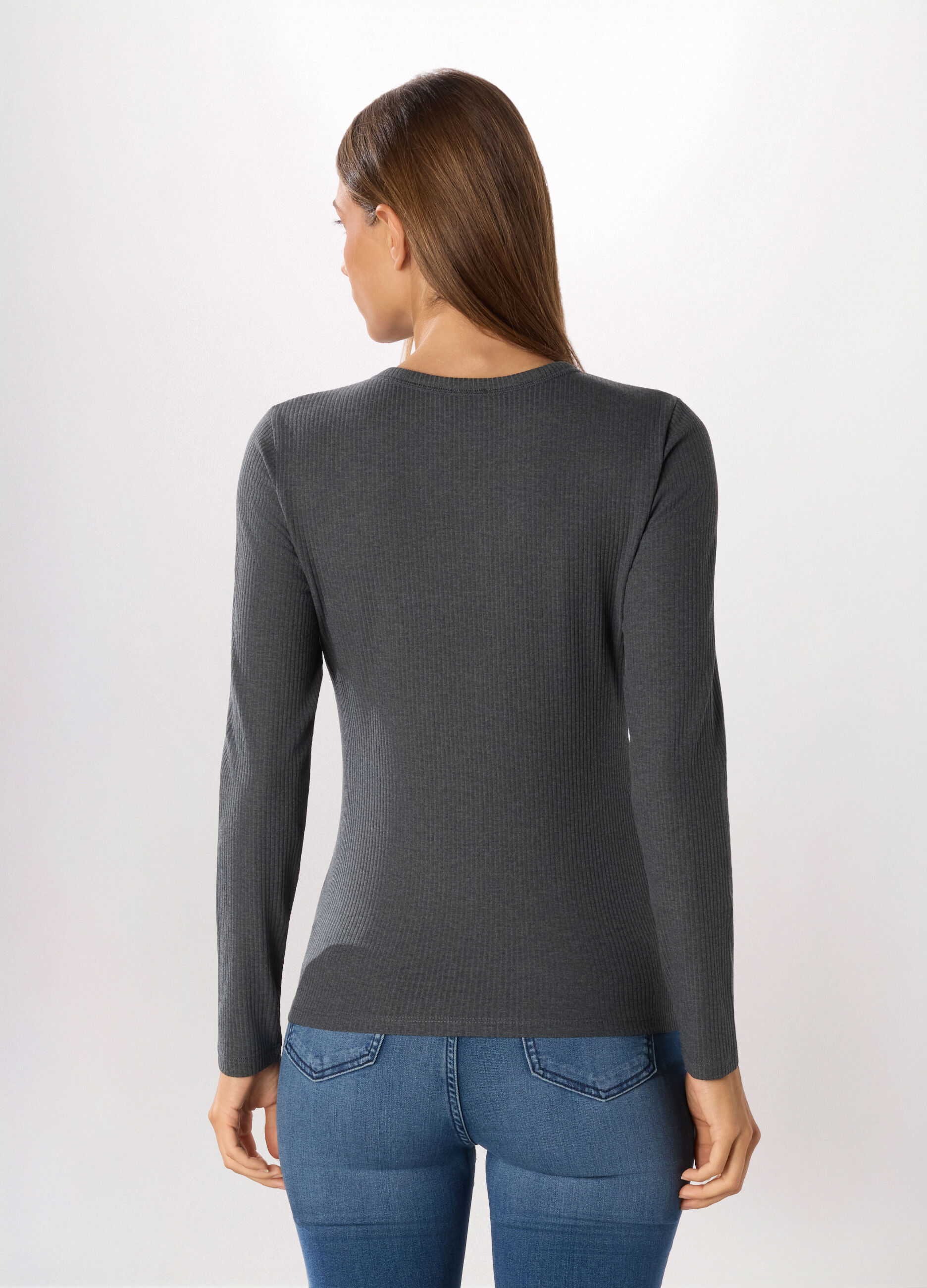 T-shirt in costina di misto cotone stretch donna_1