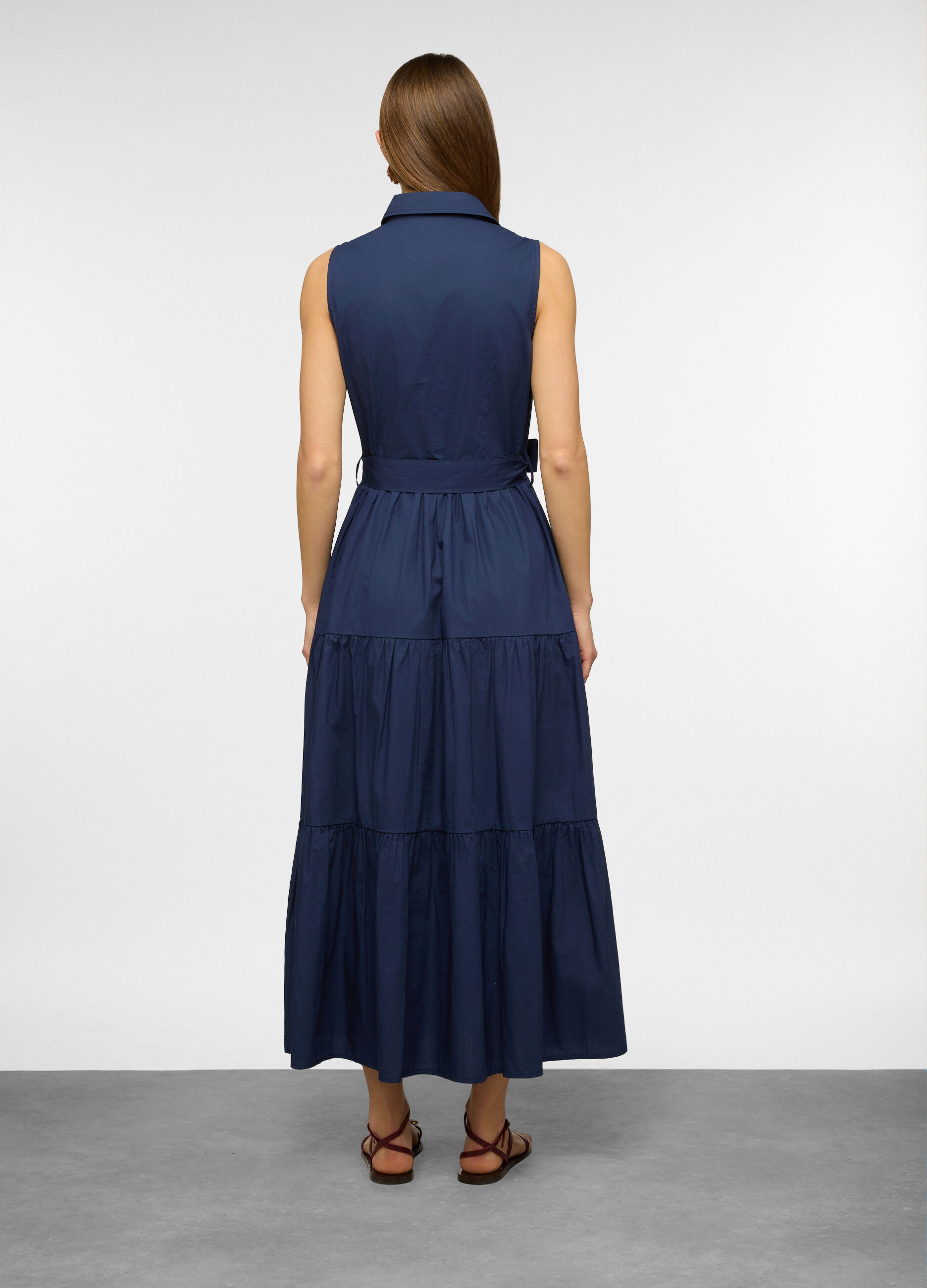 Vestito lungo a balze in popeline di puro cotone donna_1