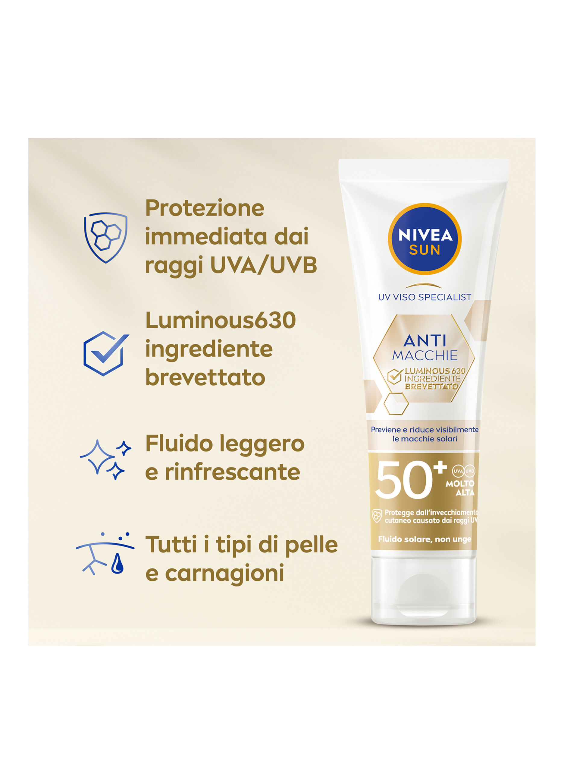 Nivea Sun Crema Viso Solare Anti-Macchie Luminous630 FP50+ 40 ml, Crema solare viso 50+ anti-macchie_1
