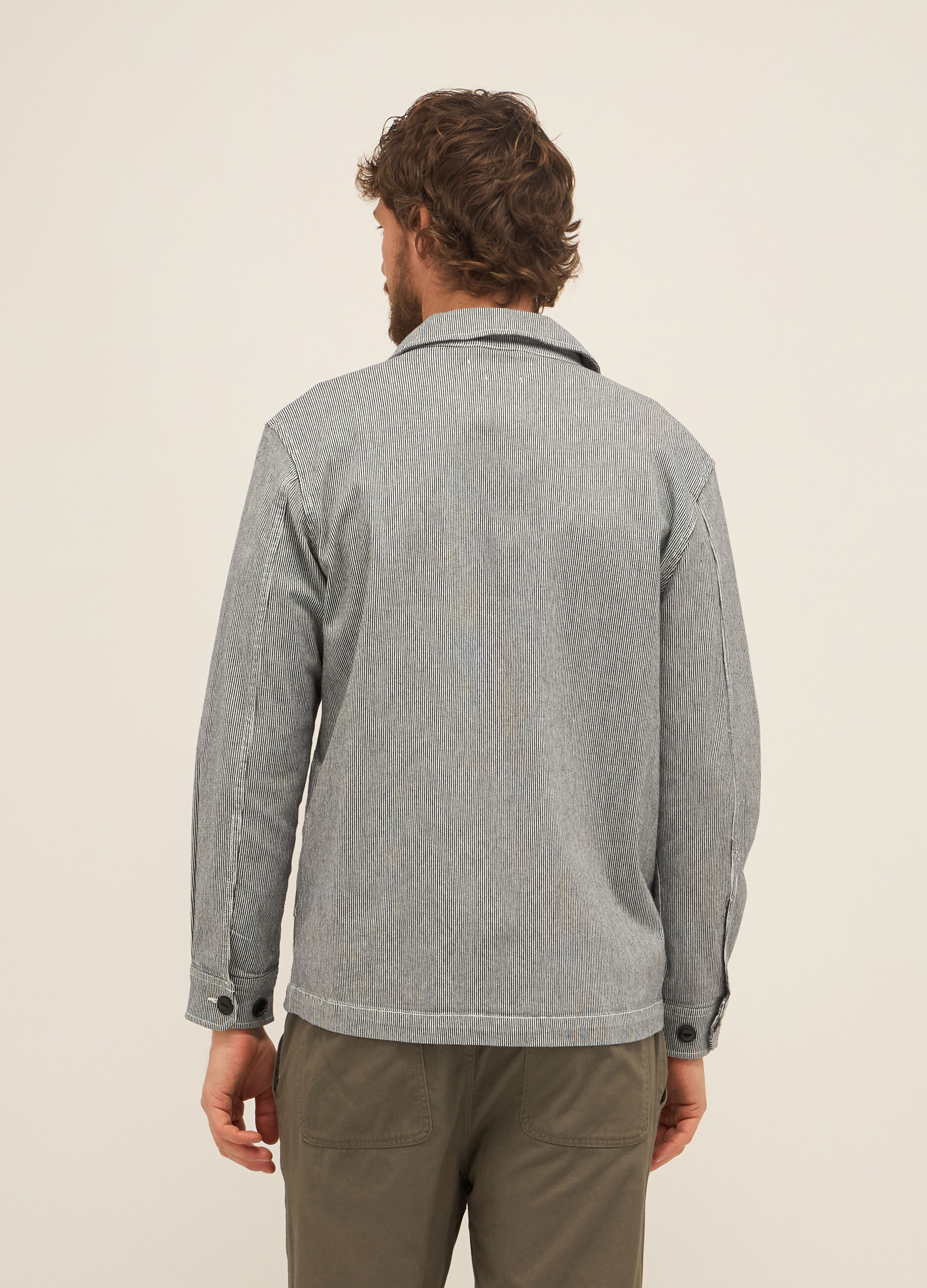 Giacca a camicia in cotone stretch a righe uomo_1