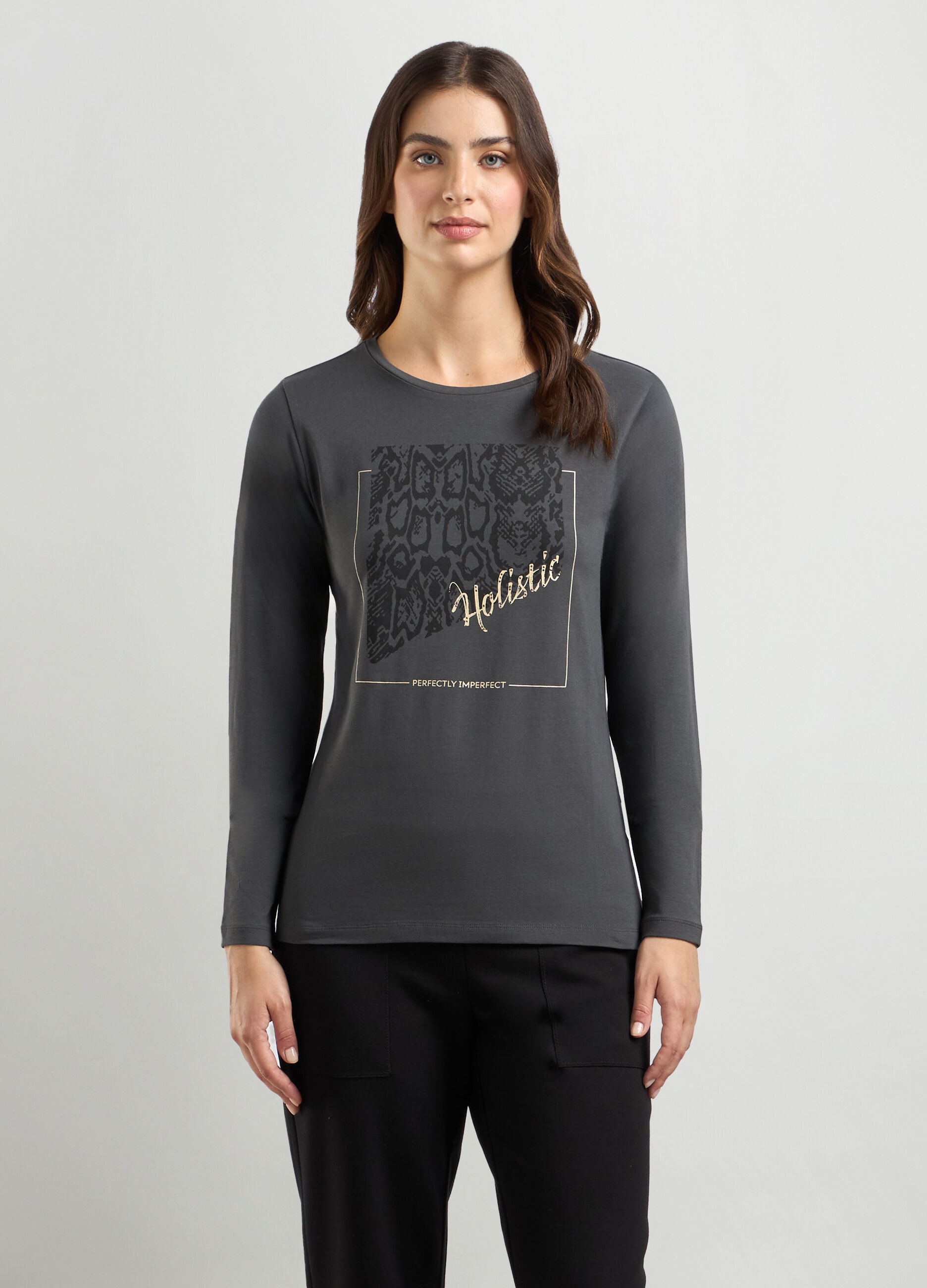T-shirt in cotone stretch a maniche lunghe donna_0