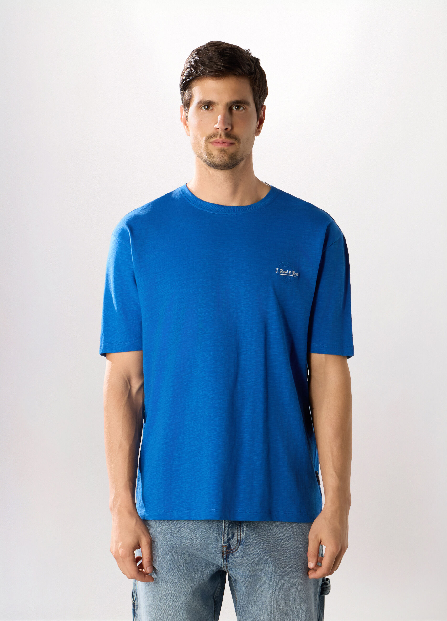 T-shirt girocollo in puro cotone fiammato uomo_0