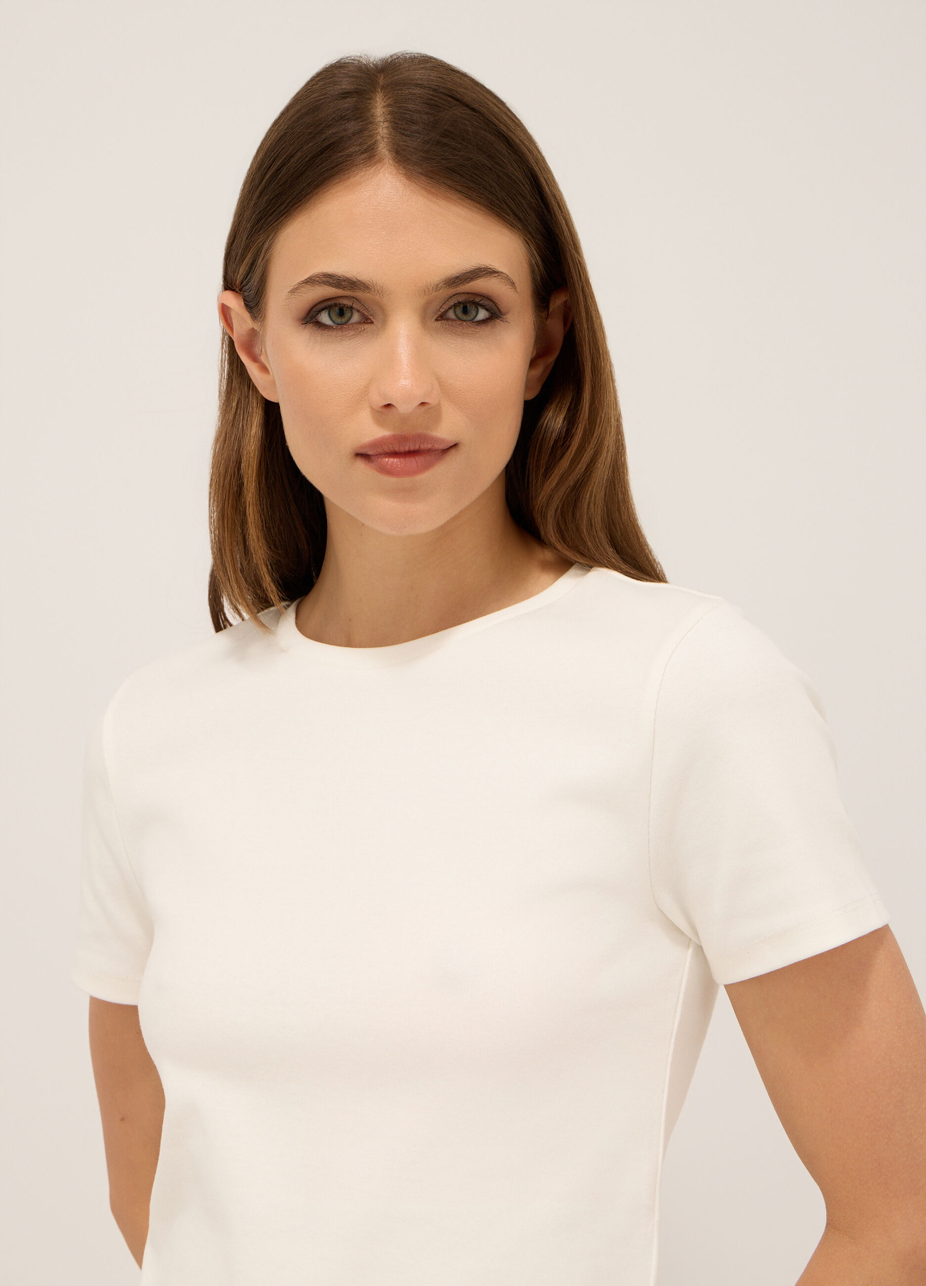 T-shirt in costina di cotone stretch donna_2