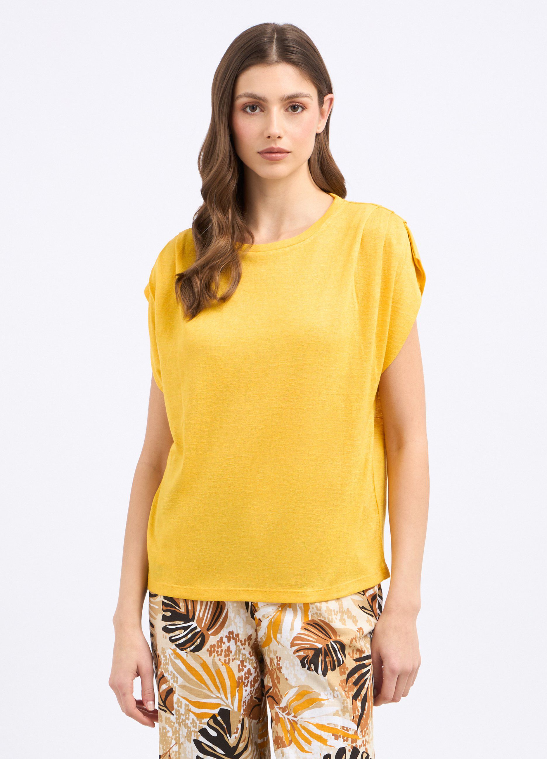 T-shirt con manica drappeggiata in misto viscosa donna_0