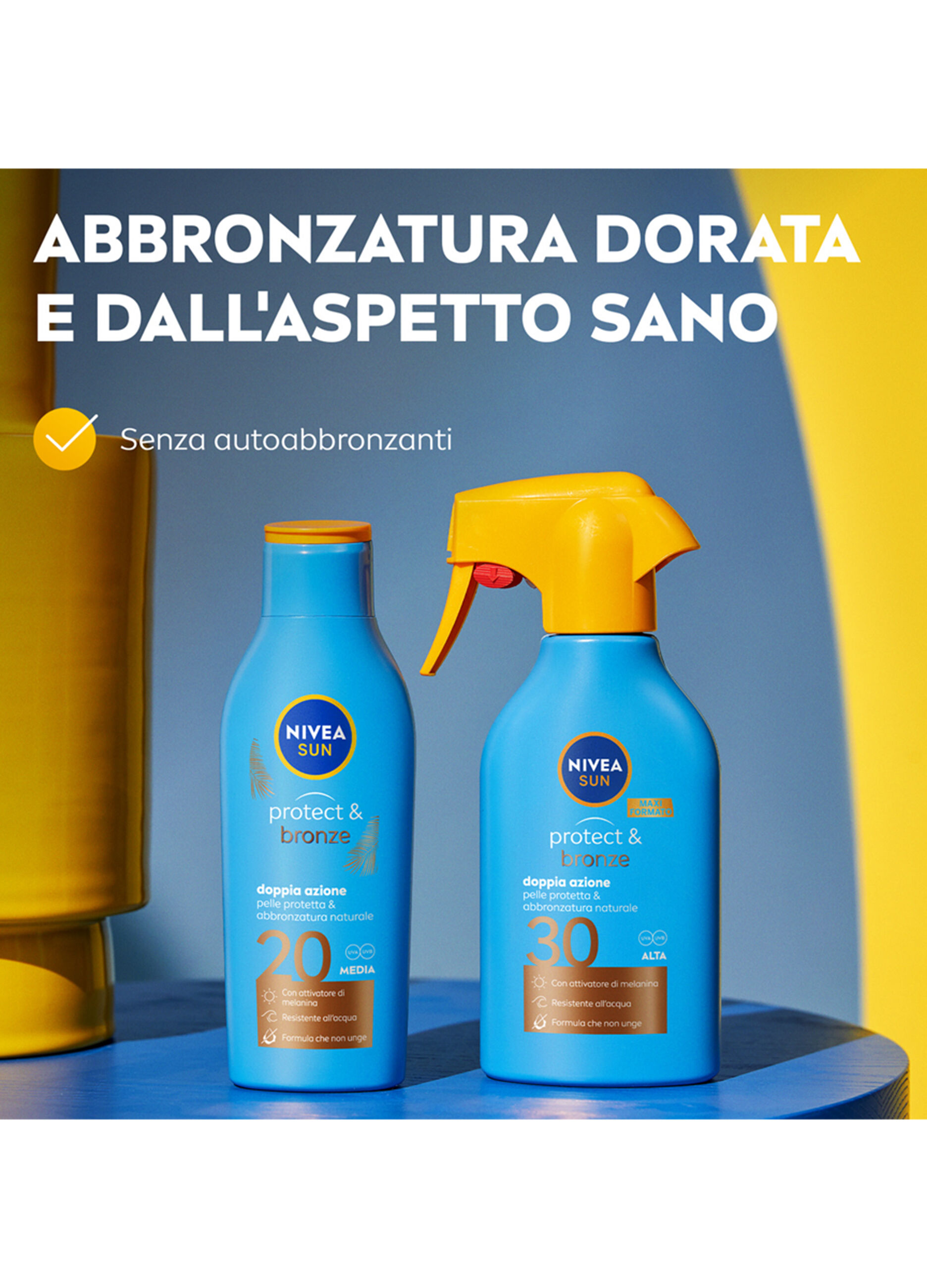 Nivea Sun Latte Solare Protect & Bronze FP20 200 ml, Crema solare 20 per un'abbronzatura dorata_4