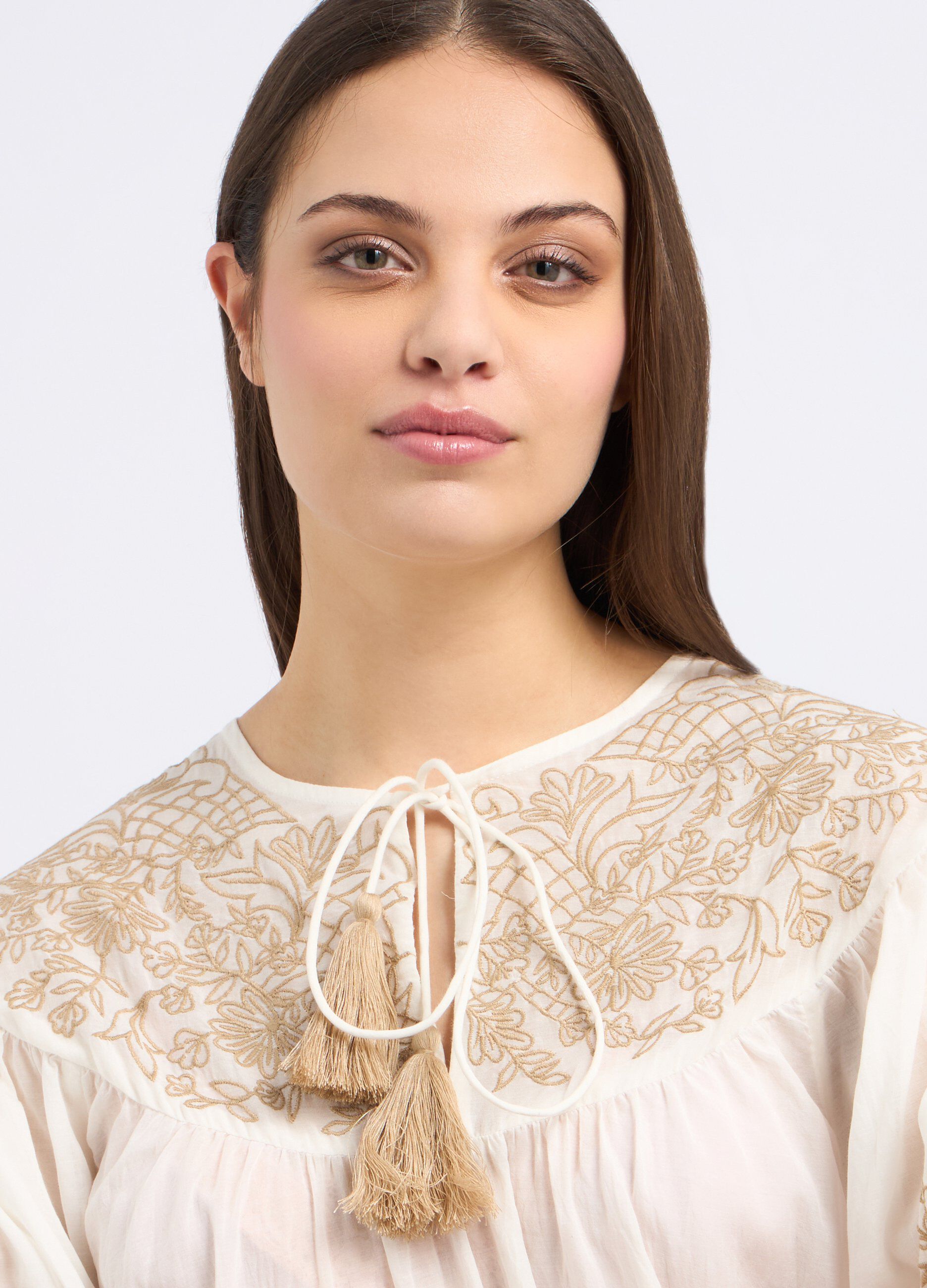 Blusa in misto cotone con ricami donna_2