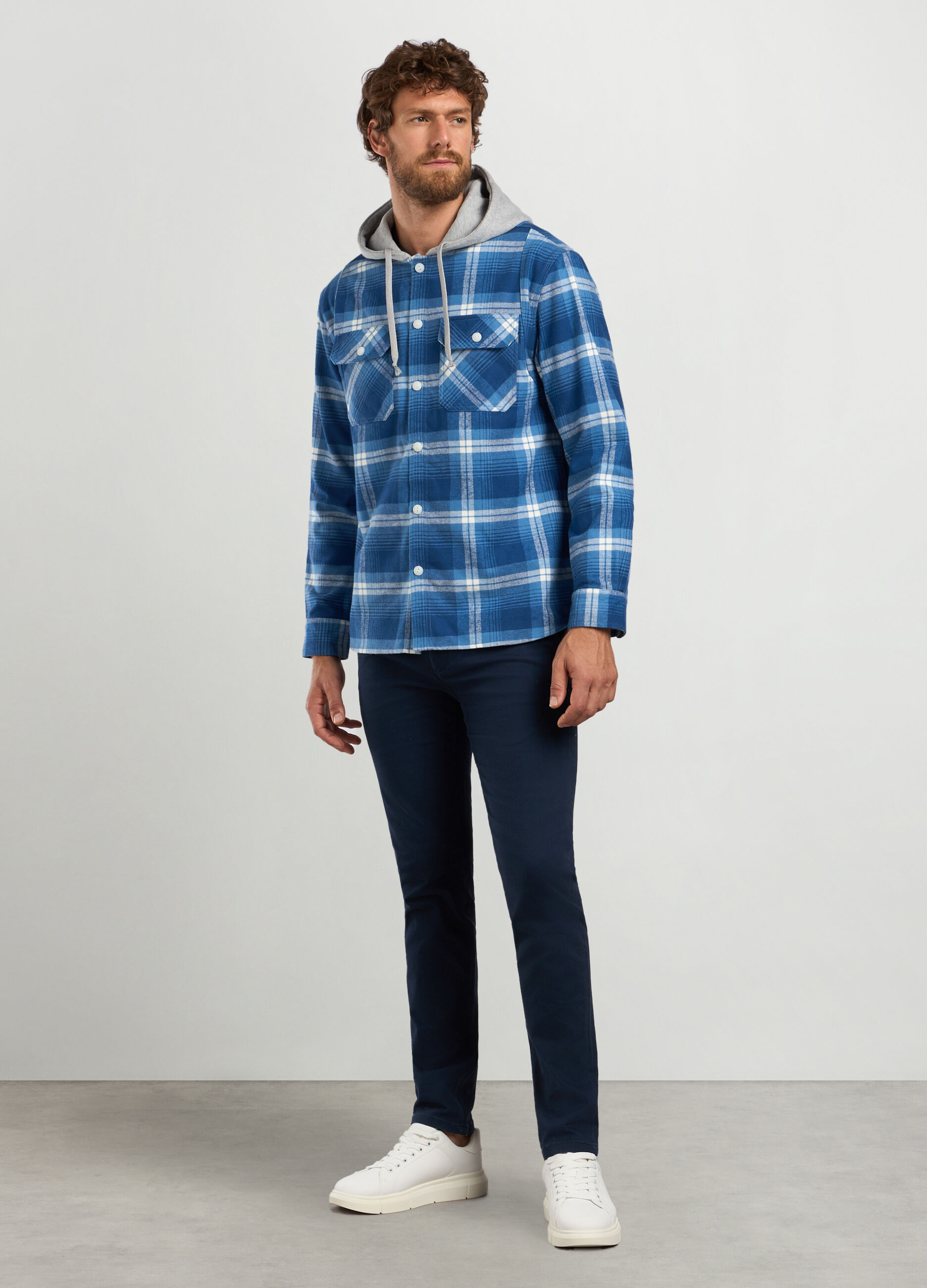 Overshirt i flanella con cappuccio uomo_0
