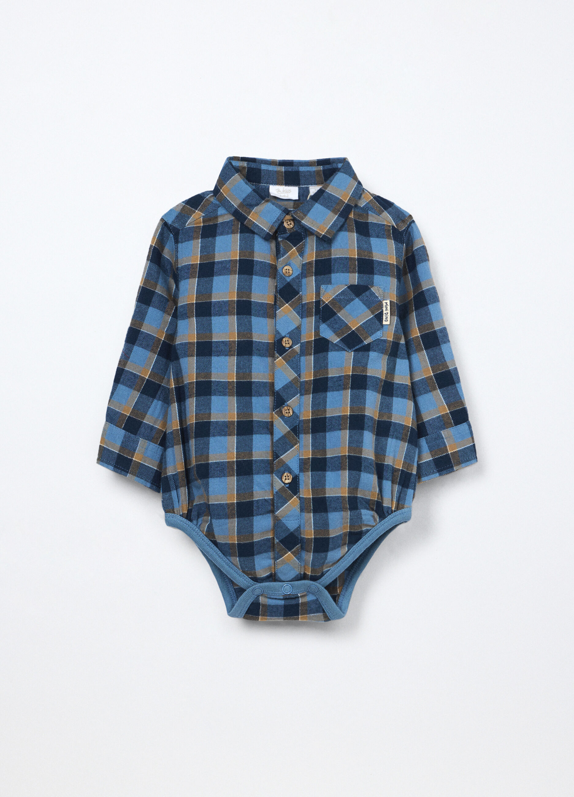 Body-camicia in flanella di puro cotone neonato