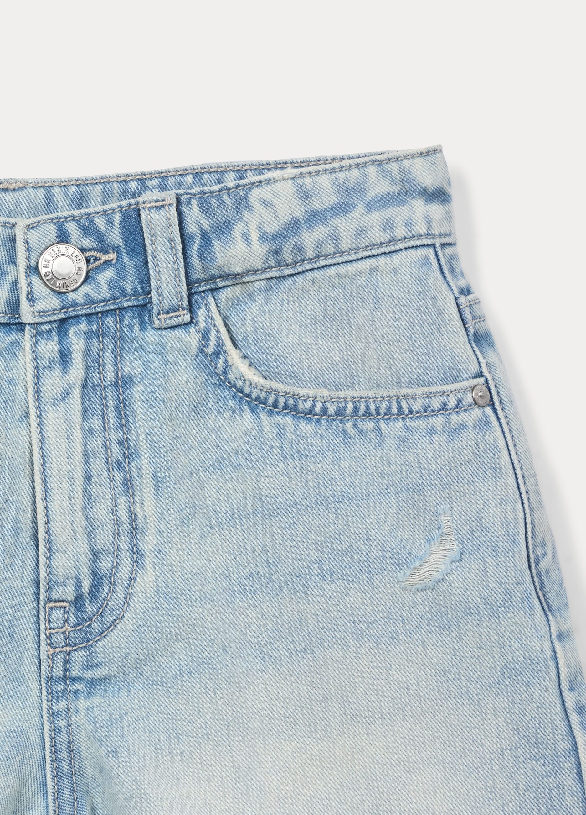 Shorts ripped regular fit in denim di puro cotone ragazza_2