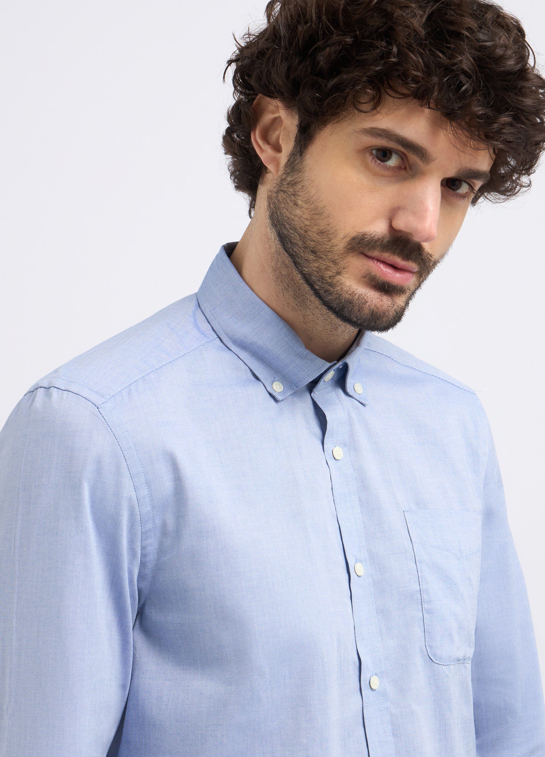 Camicia a maniche lunghe in tinta unita uomo_2
