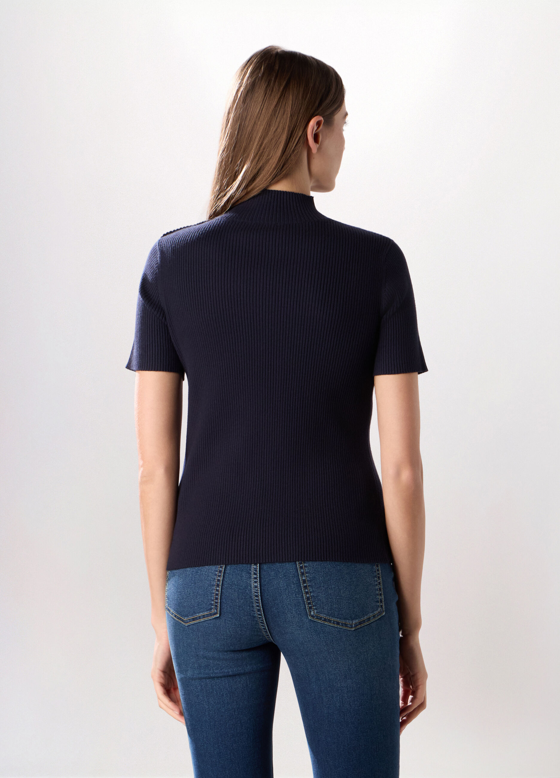 Tricot a maniche corte in costina misto viscosa donna_1