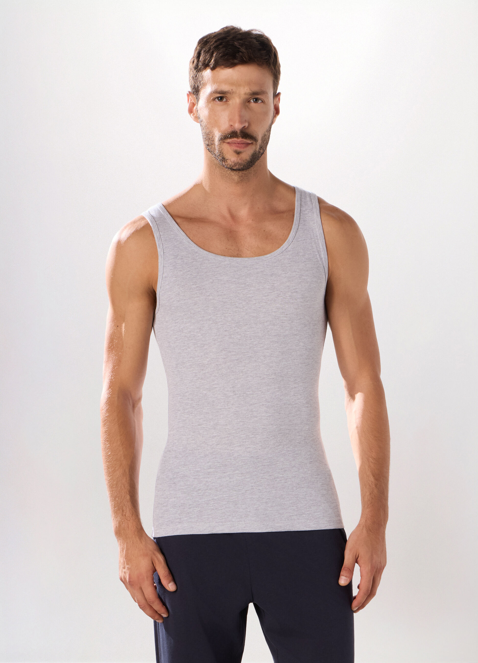 Canotta in misto cotone a costine uomo_0