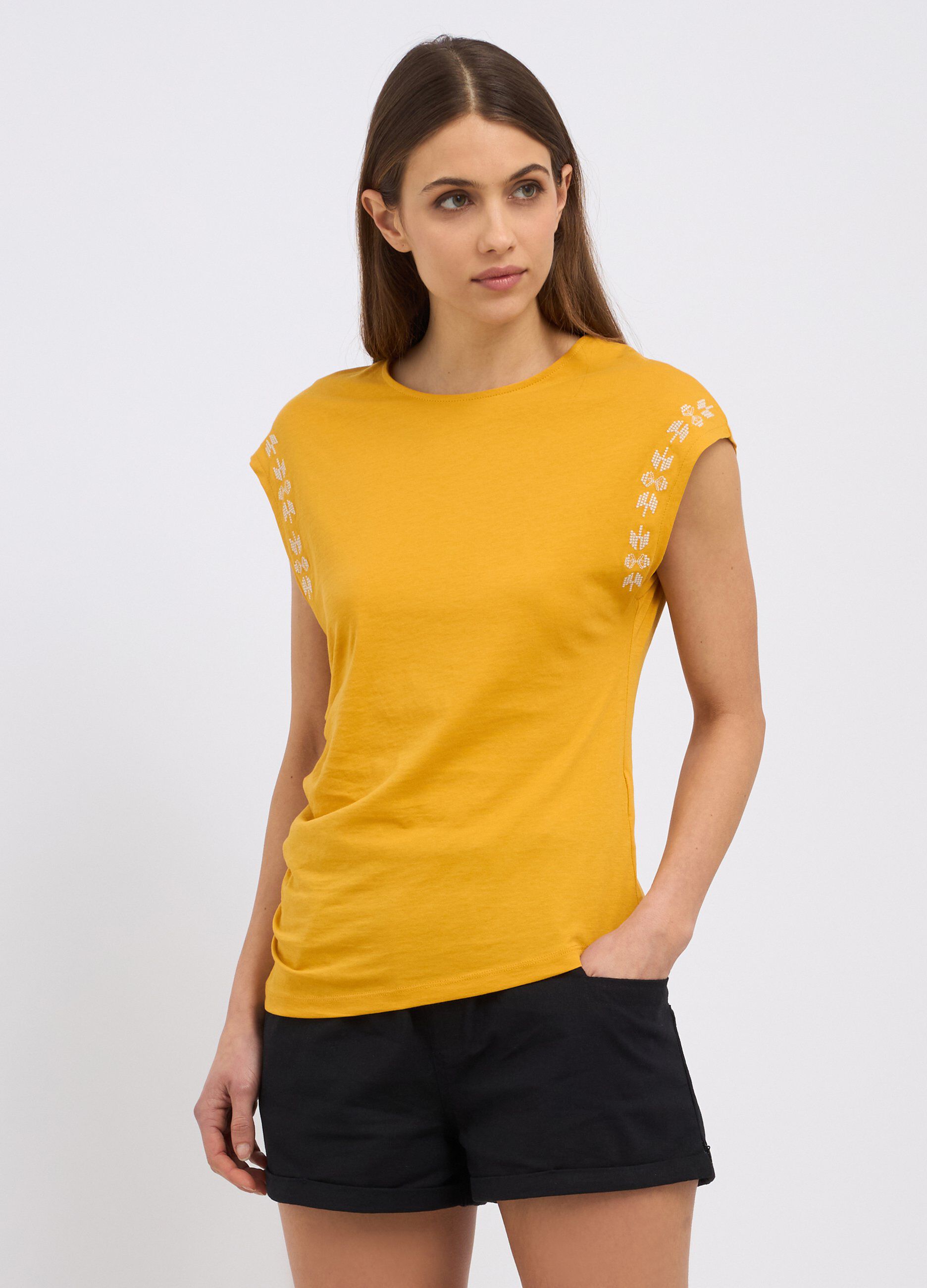 T-shirt smanicata in puro cotone donna_0
