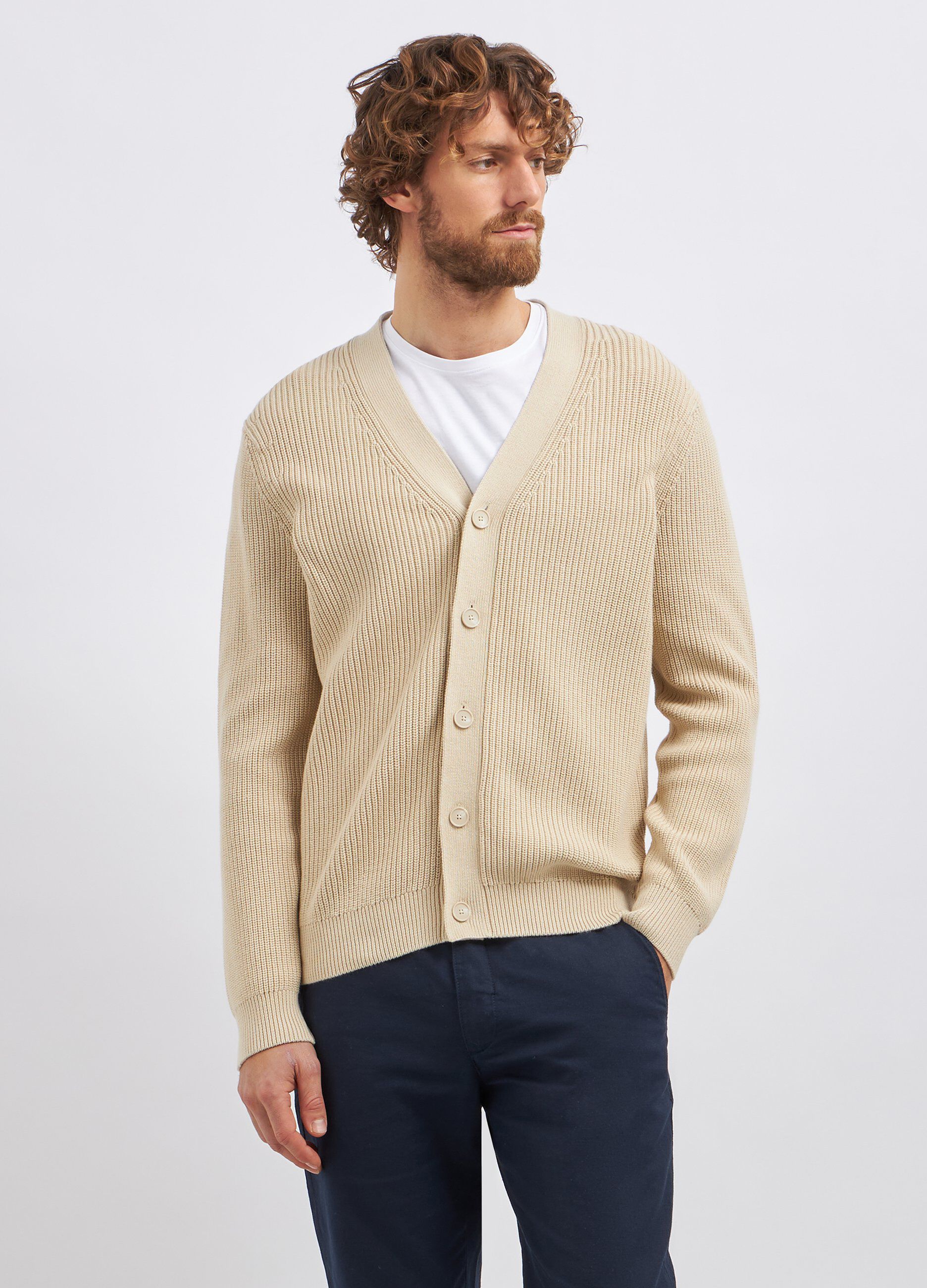 Cardigan tricot in costina di puro cotone uomo_0
