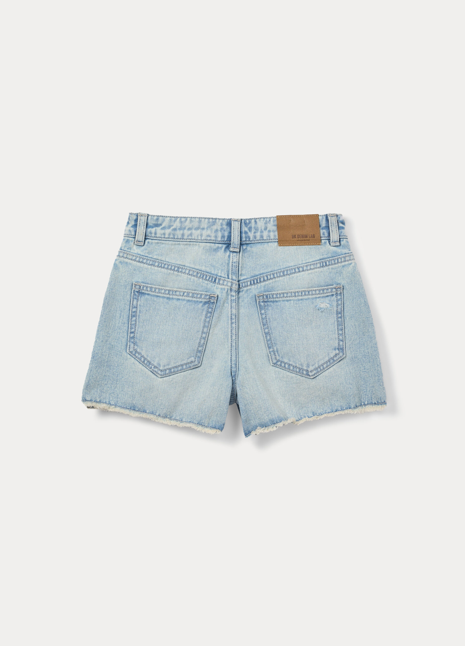Shorts ripped regular fit in denim di puro cotone ragazza_1