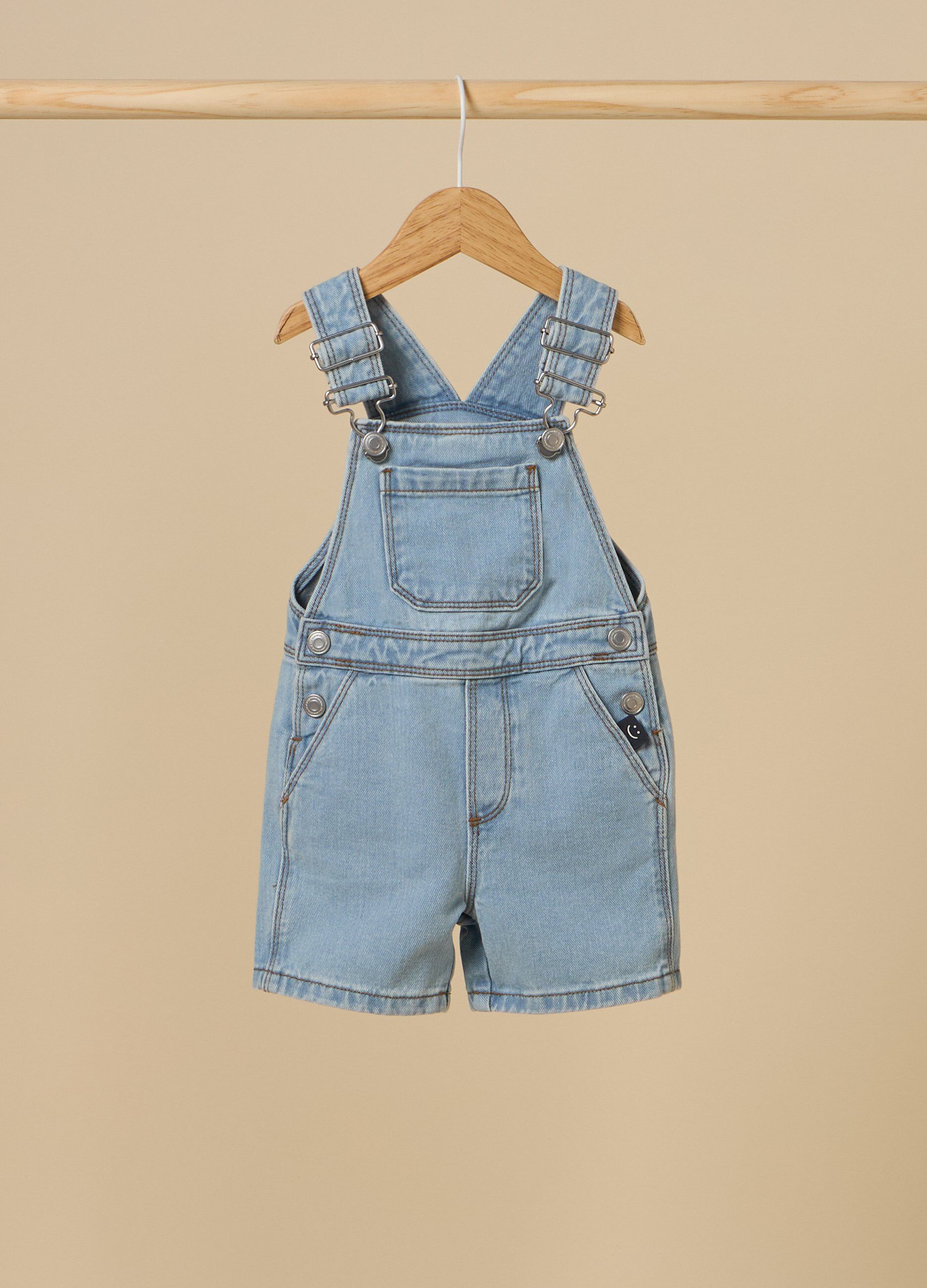 Salopette corta IANA in denim di puro cotone neonato_0
