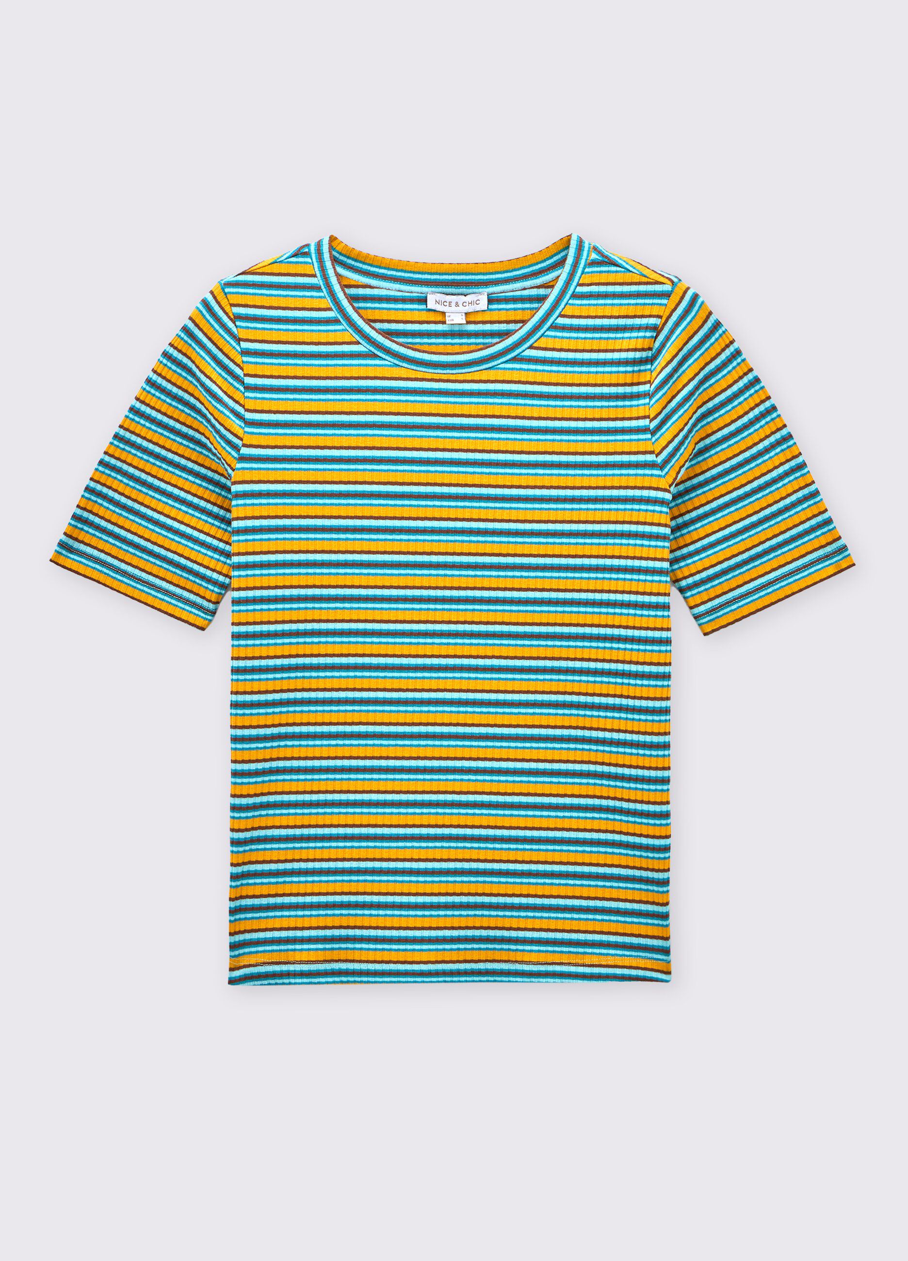 T-shirt in costina a righe donna_0