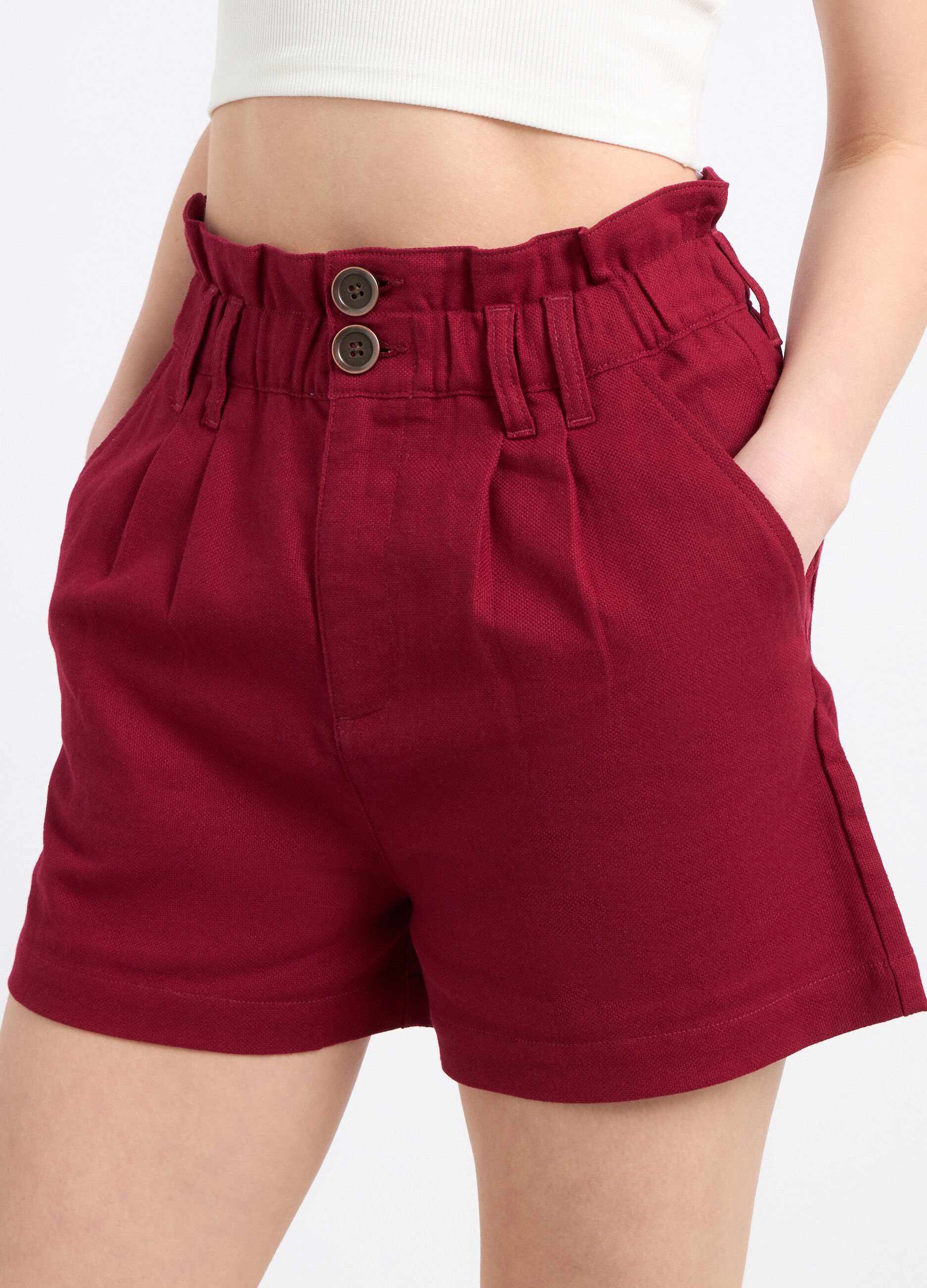 Shorts paperbag in misto lino donna_2