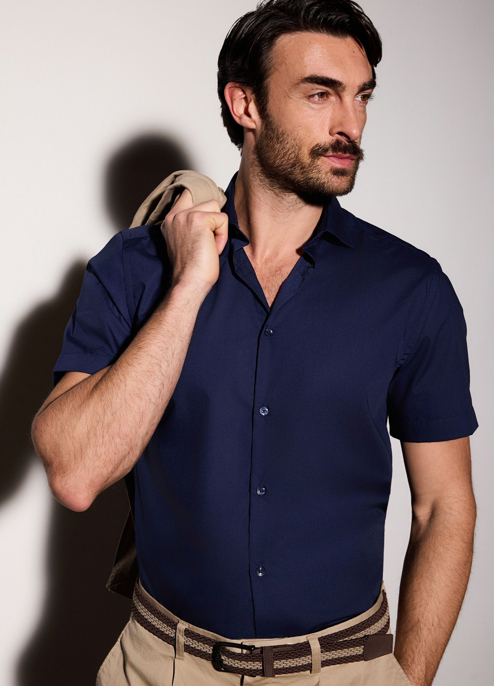 Camicia a manica corta in misto cotone uomo_2
