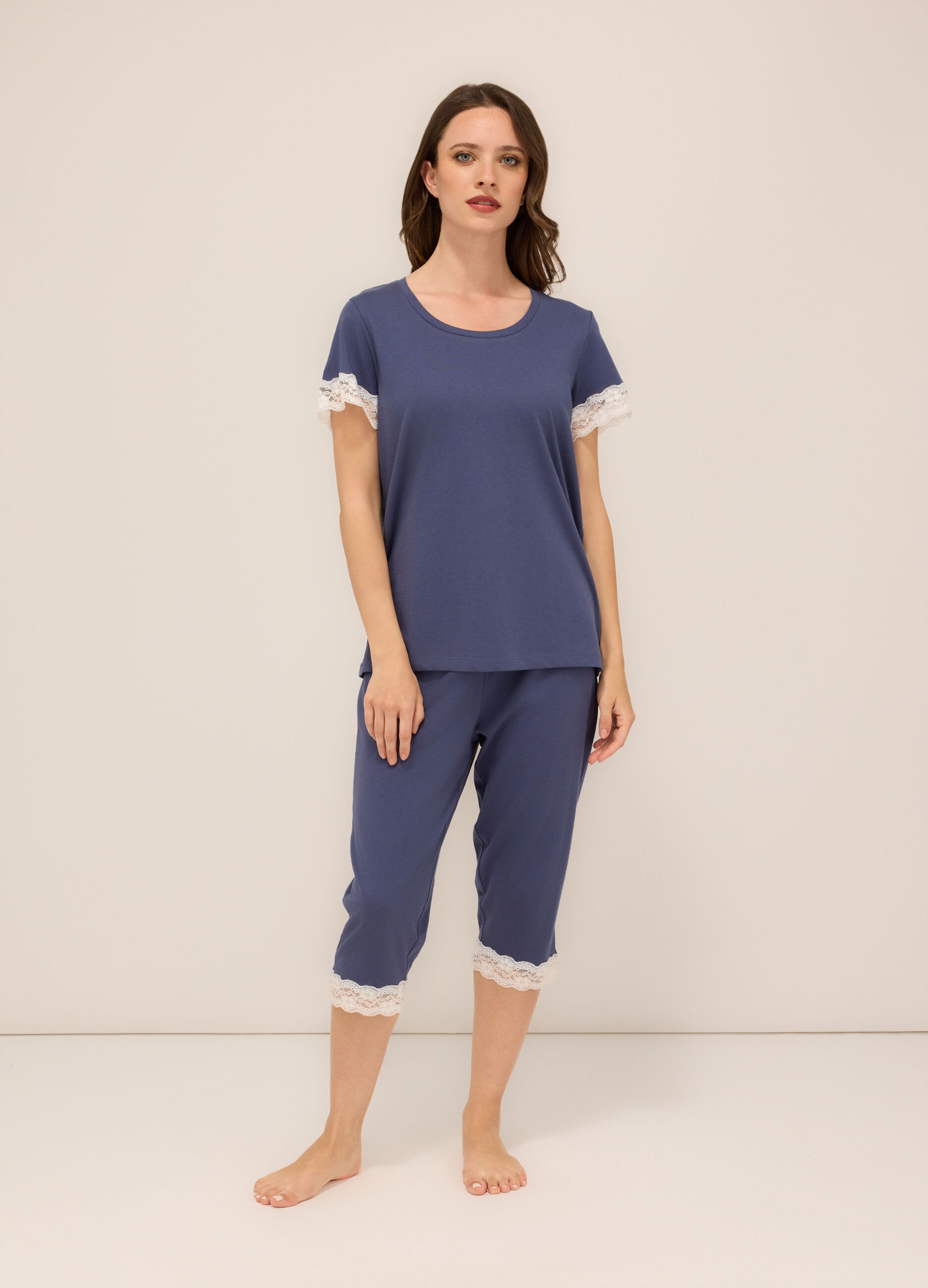 Set pigiama corto in puro cotone donna