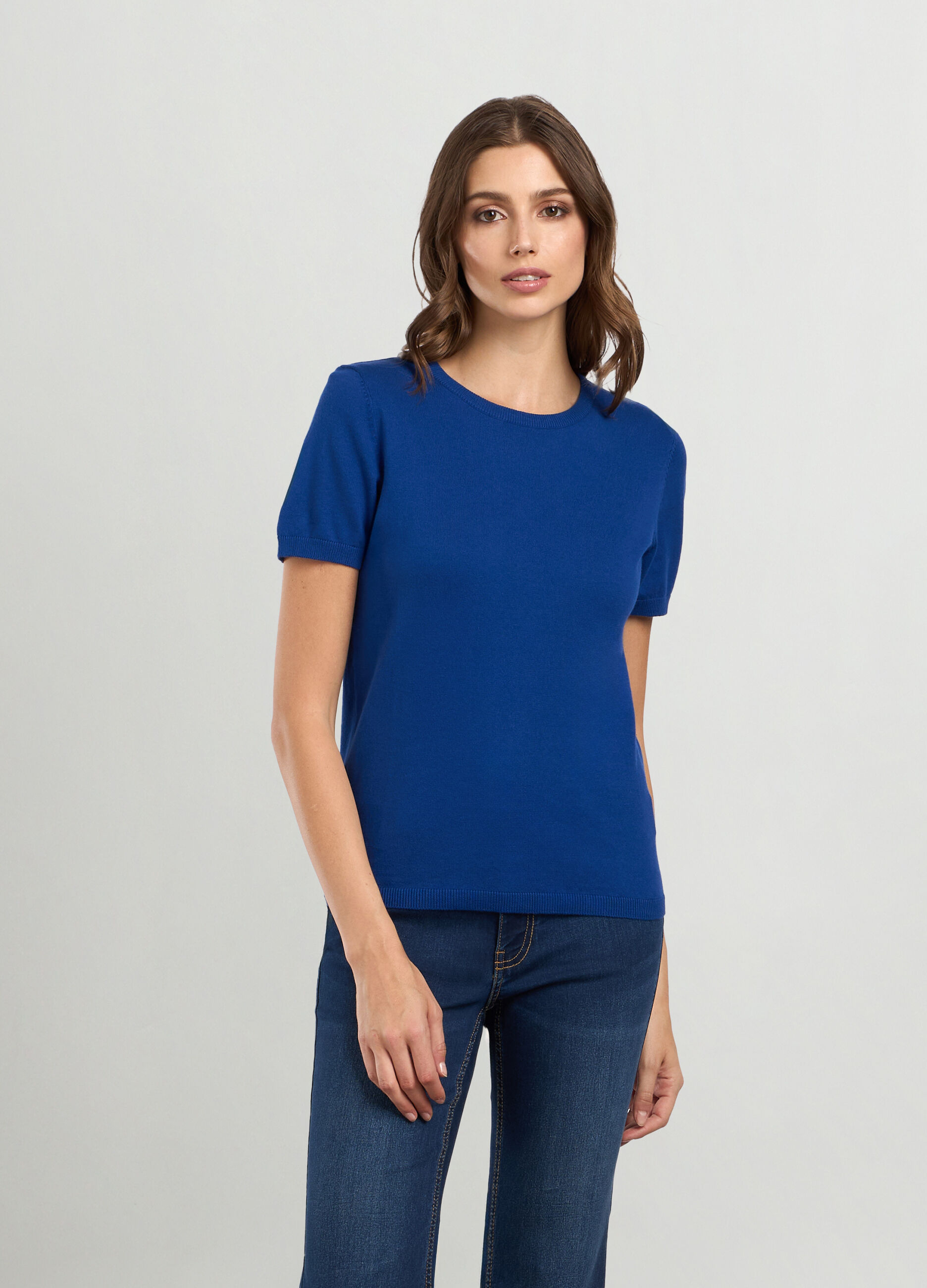 Tricot misto cotone a maniche corte donna_0