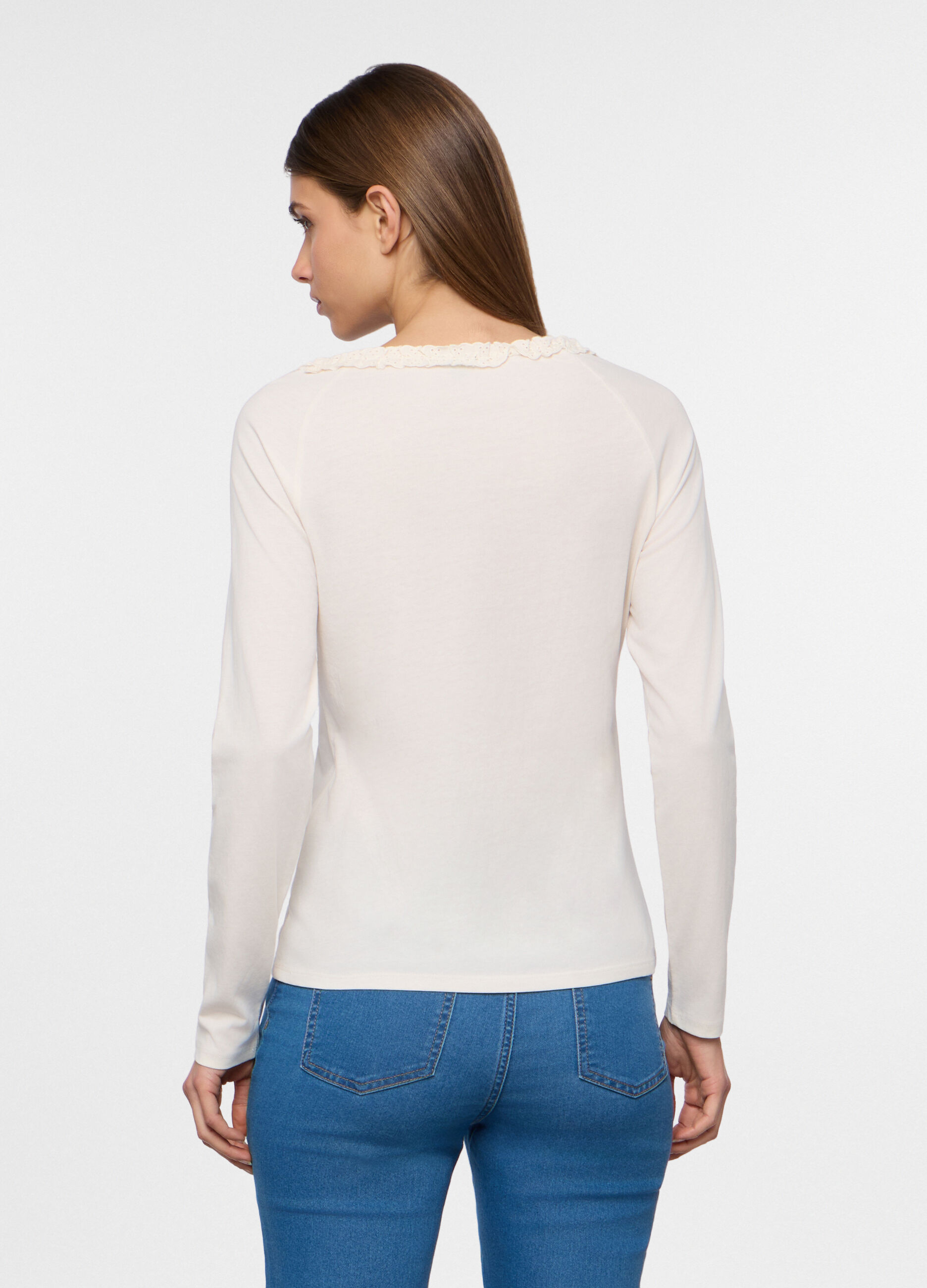 T-shirt con scollo rotondo lavorato donna_1