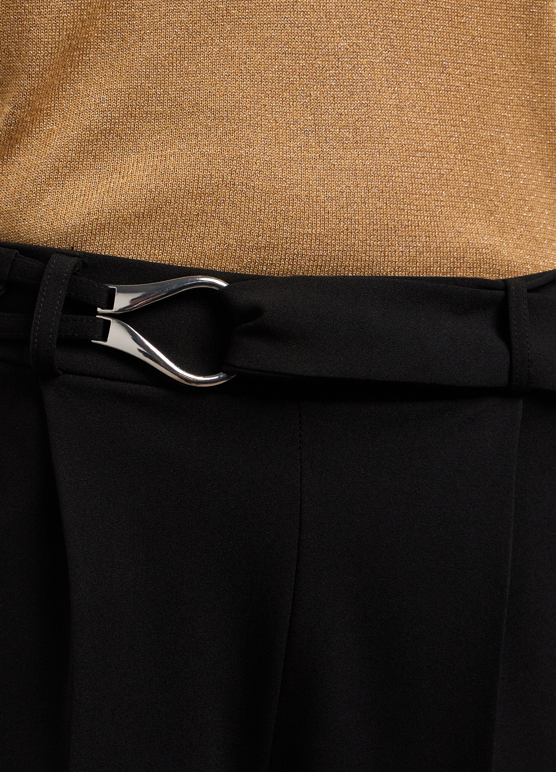 Pantaloni palazzo in tessuto stretch con cintura donna_2