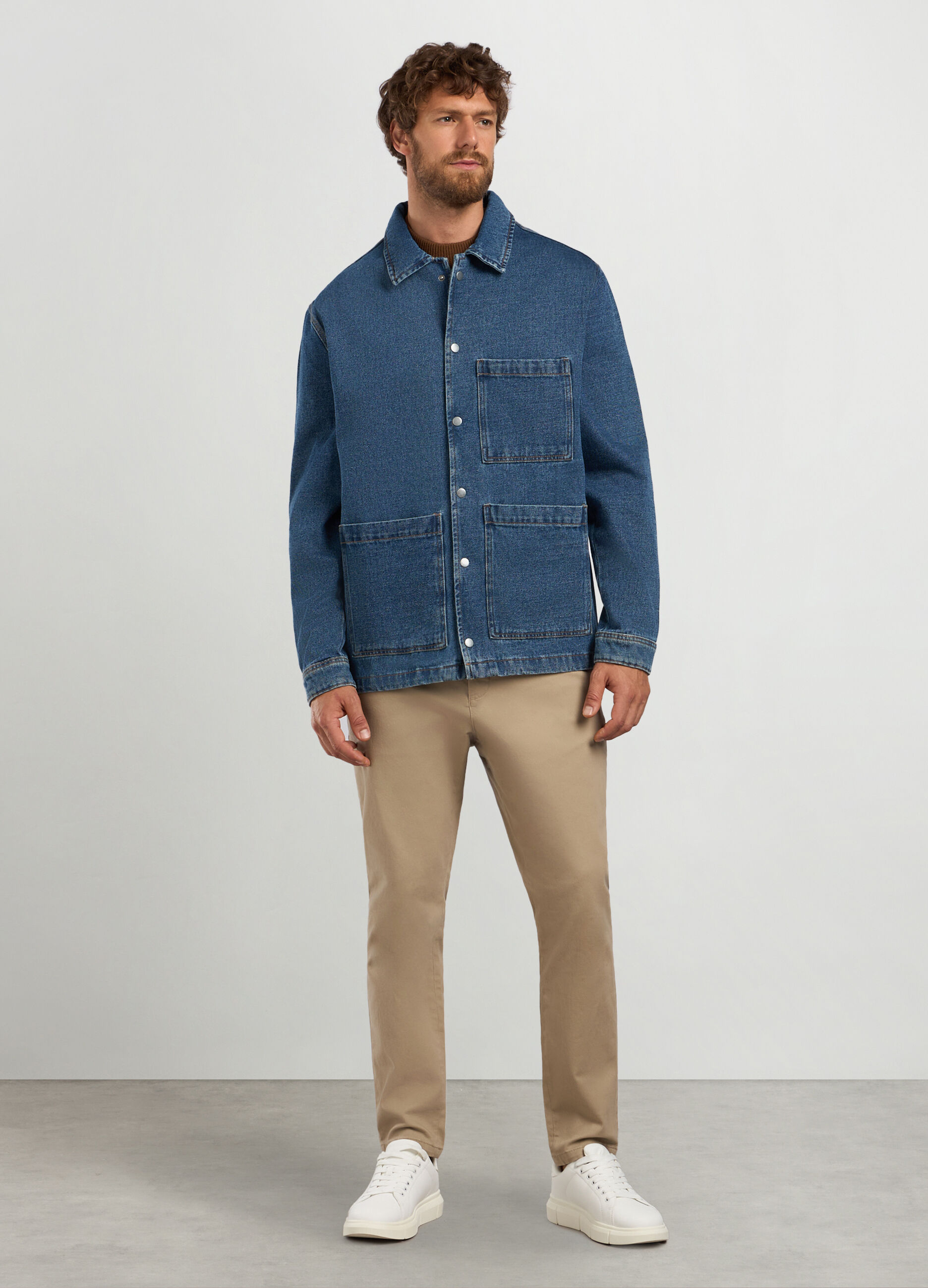 Overshirt in denim di puro cotone uomo_0