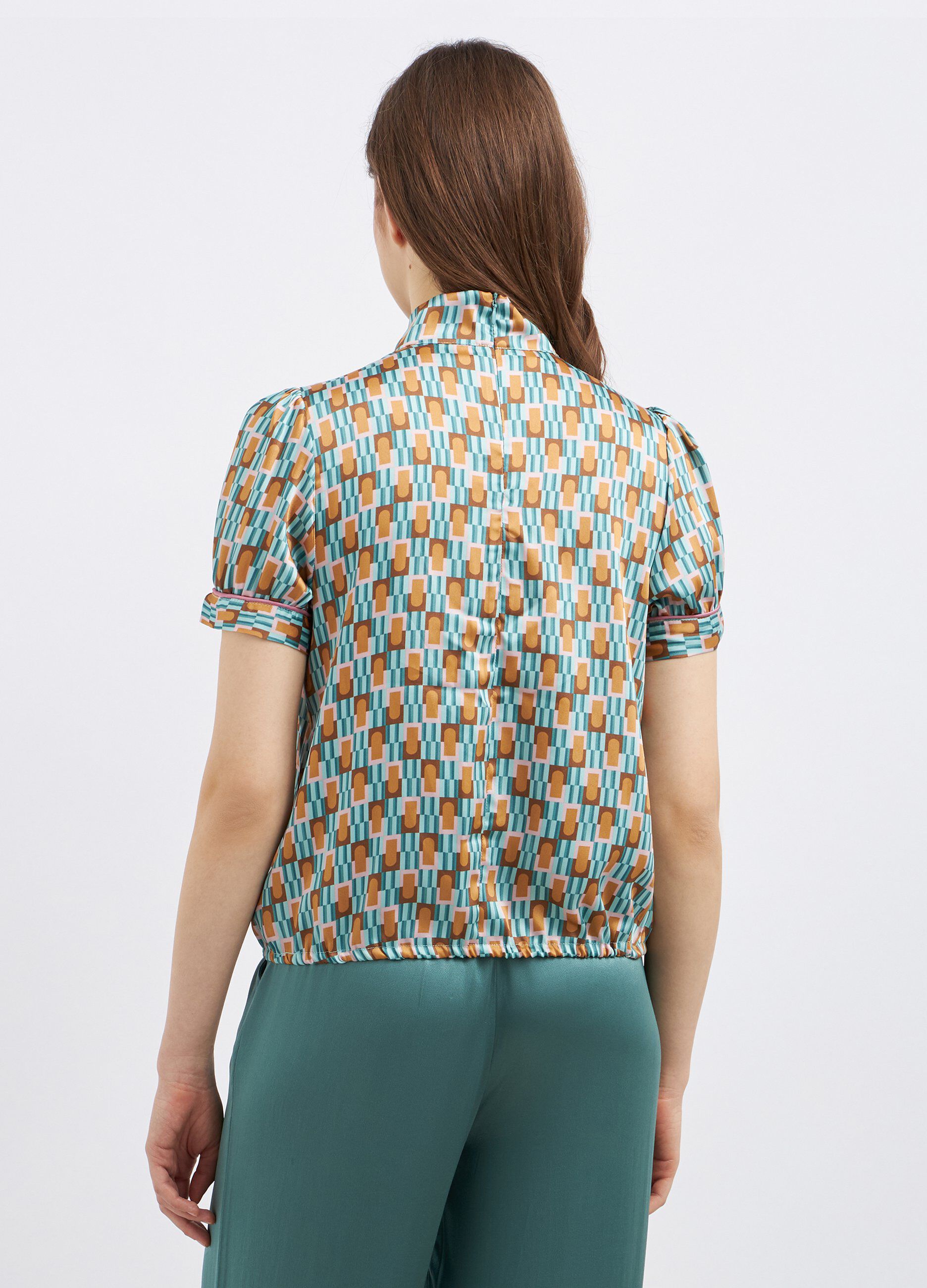 Blusa a maniche corte co fiocco donna_1