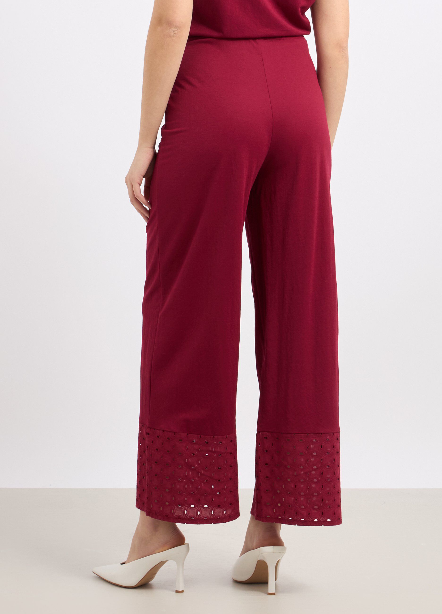 Pantaloni palazzo in misto viscosa con ricamo donna_1
